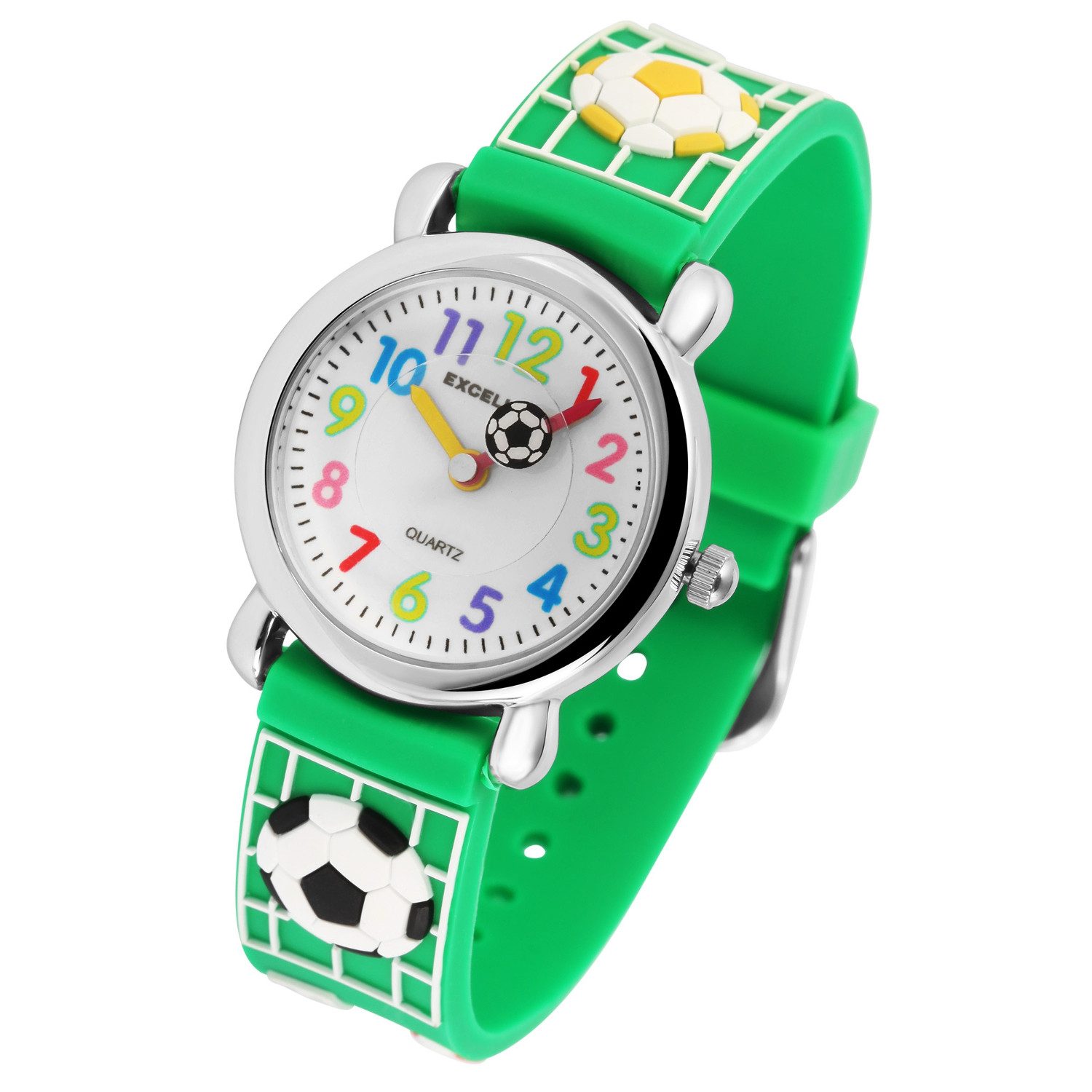 KARMA Quarzuhr Kinderuhr Fußball grün Jungenuhr Mädchenuhr Uhr für Kinder bunt, Armbanduhr analog Kinder Kicker Sport