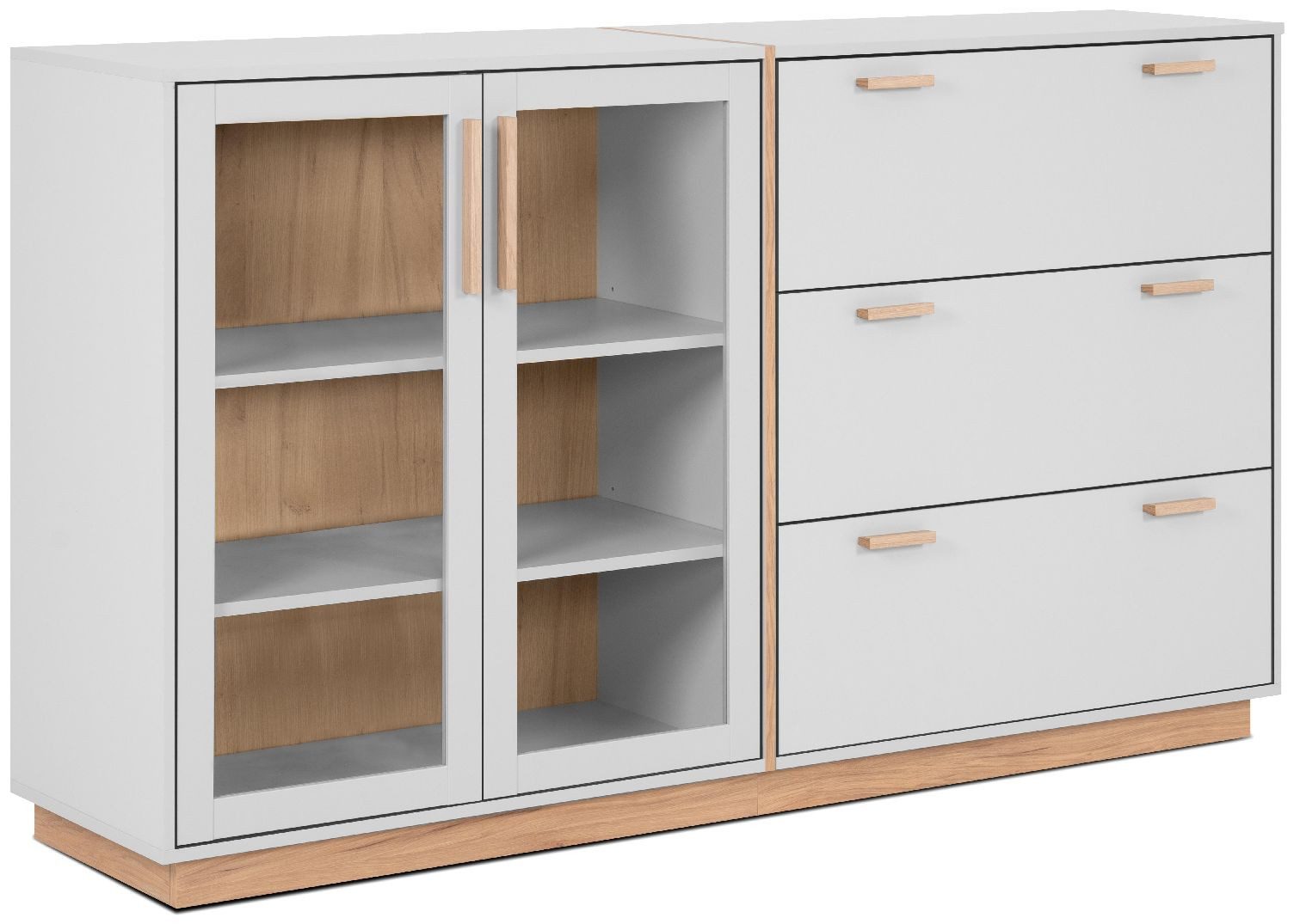 Finori Sideboard, Steingrau, Dekor Jackson Hickory, ABS-Kante, Modern 162,5 x 94 x 40 cm