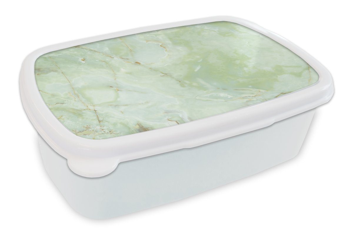 MuchoWow Lunchbox Marmor - Jade - Grün, Kunststoff, (2-tlg), Brotbox für Kinder und Erwachsene, Brotdose, für Jungs und Mädchen weiß