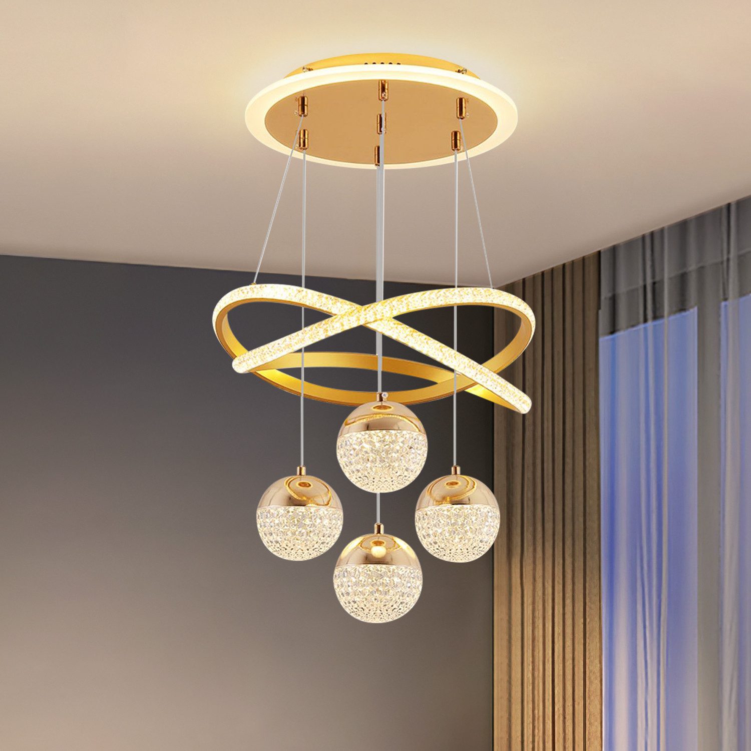 JDONG LED Pendelleuchte esstisch Hängeleuchte Schwarz/Gold 54W 100CM Dimmbar, LED fest integriert, Kaltweiß, Warmweiß, Neutralweiß, Tageslichtweiß, Pendellampe mit Downlight Höhenverstellbare Hängelampe für Wohnzimmer