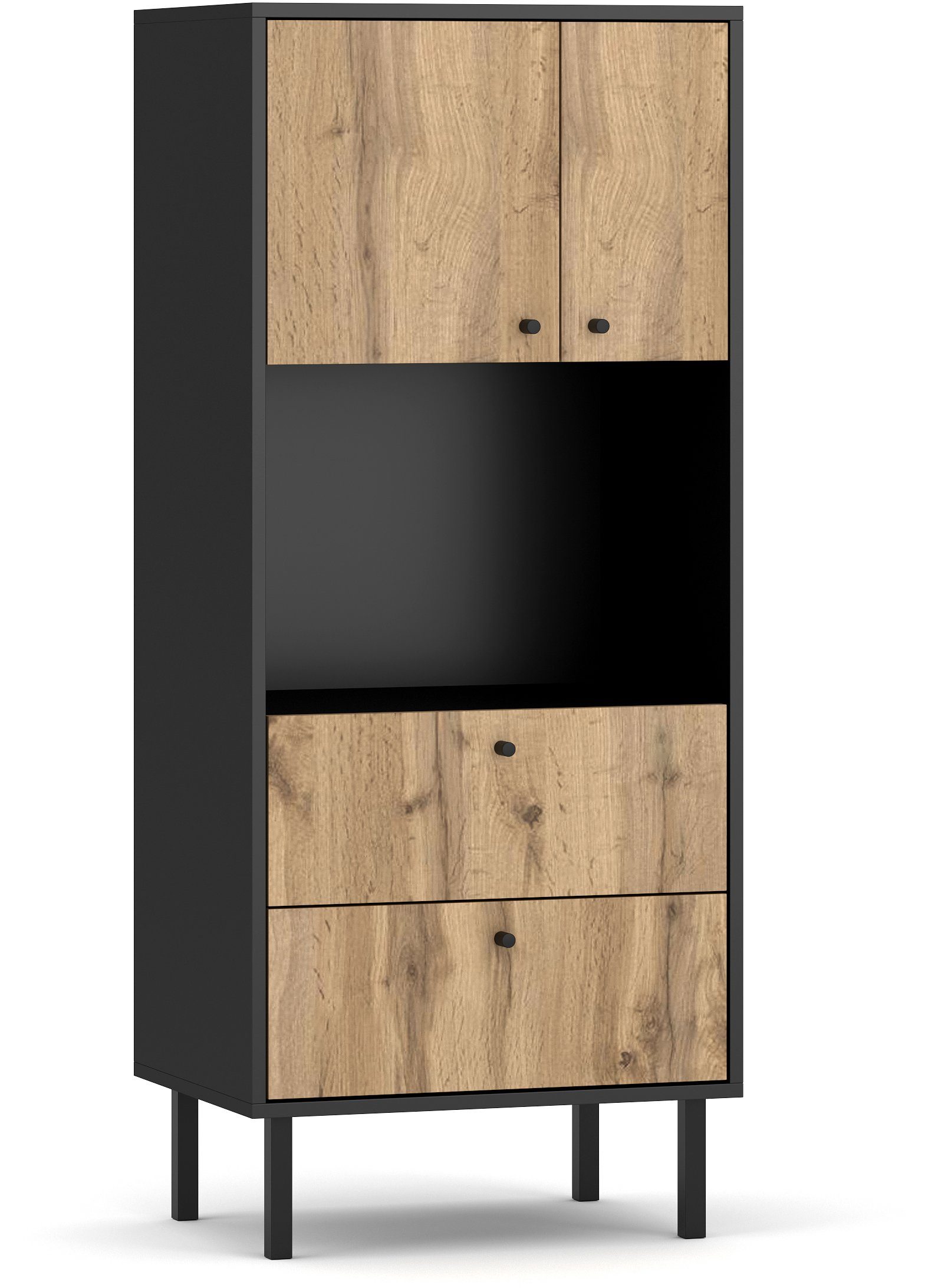 Domando Highboard Highboard San Severo M1 in Schwarz Matt und Wotan Eiche, Breite 57cm, hohe Metallfüße