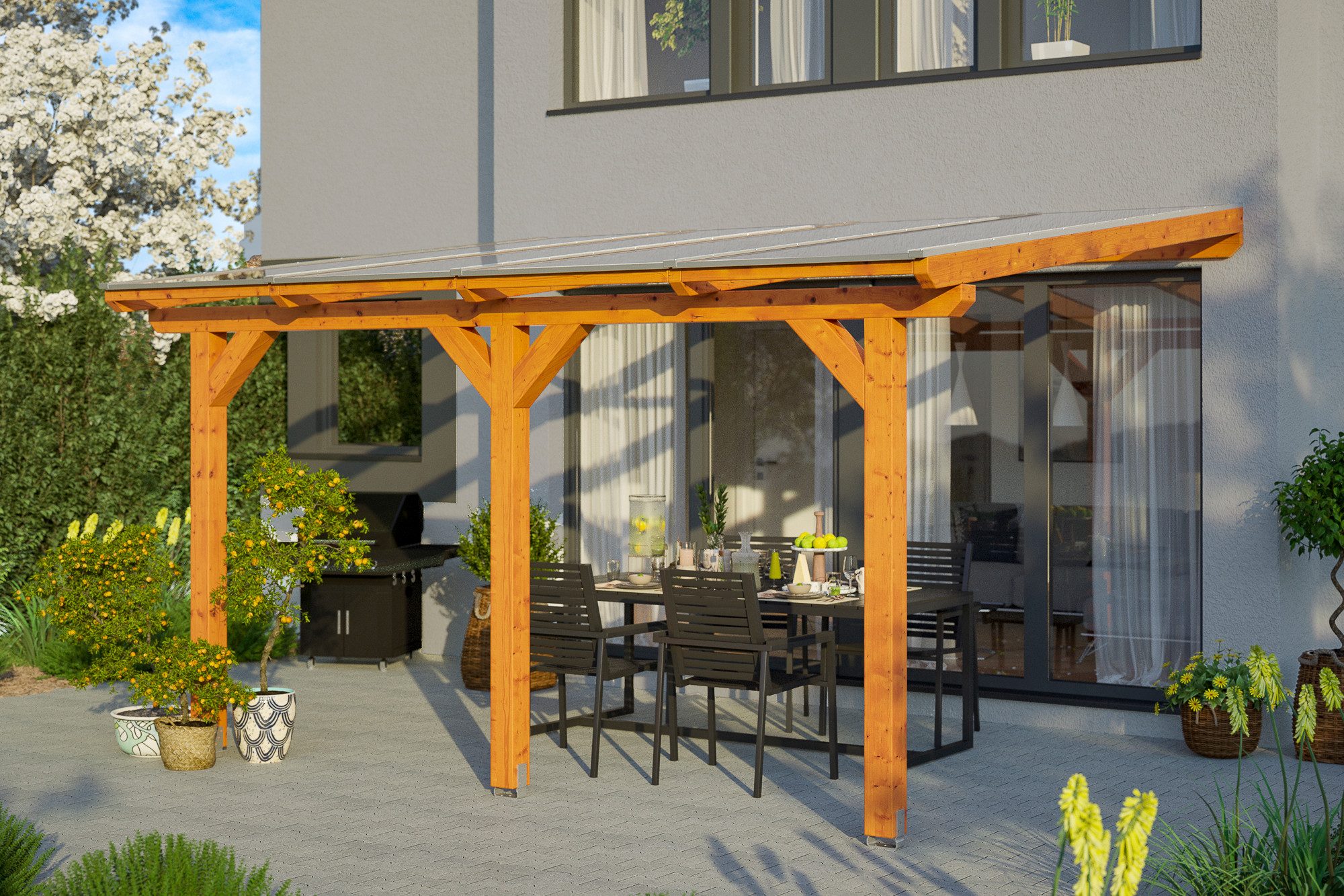 Skanholz Terrassendach Bormio, BxT: 434x300 cm, Bedachung Doppelstegplatten