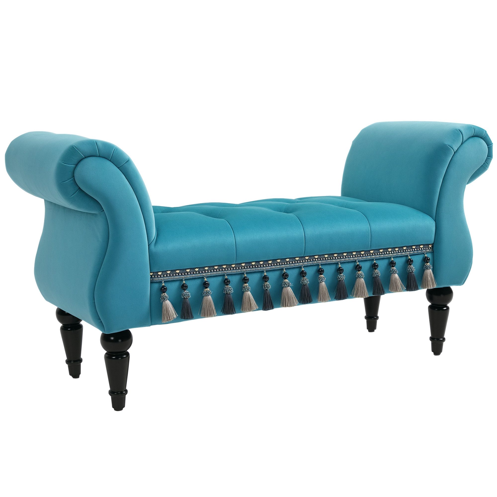 HOMCOM Polsterbank Sitzbank mit Holzbeine (Bettbank, 1-St., Sitzottomane), Blau, 117 x 40 x 58 cm
