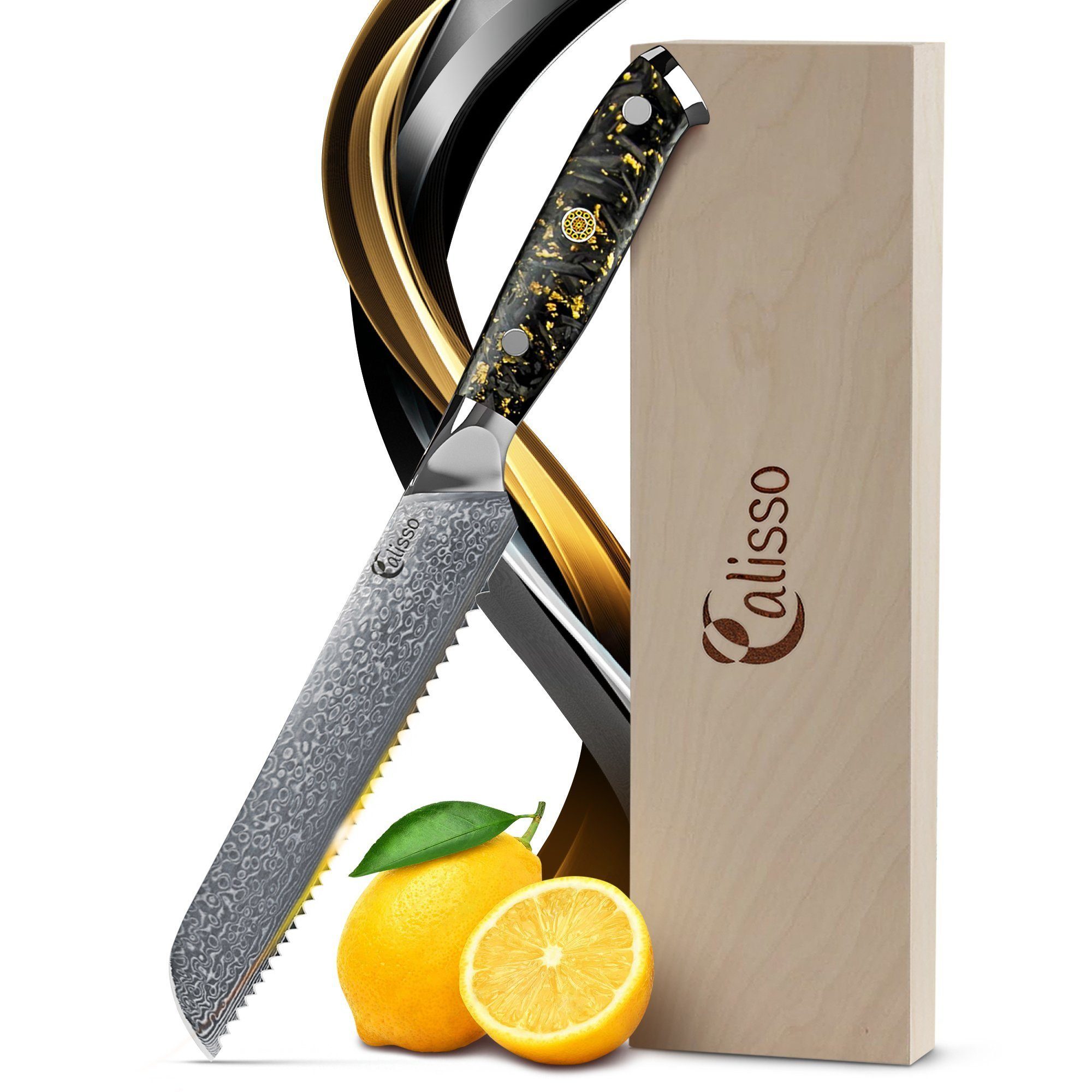 Calisso Brotmesser Küchenmesser Gold & Ash Line Damaststahl