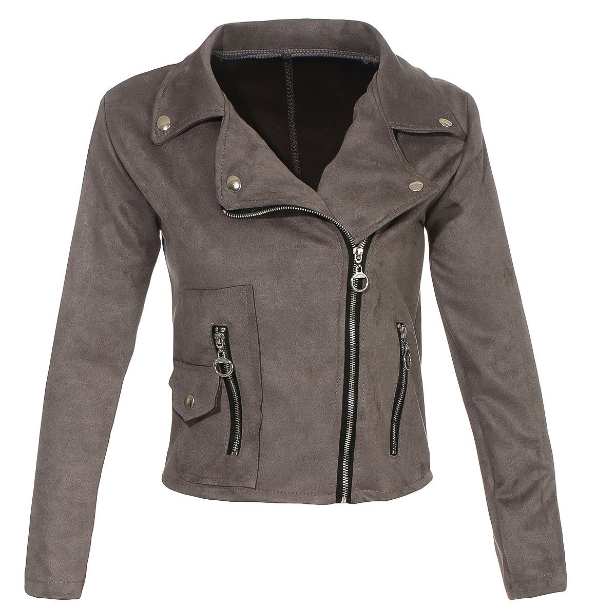 more Reversekragen Slim Fit mit Bikerjacke grau than fashion malito Lederimitatjacke 19617