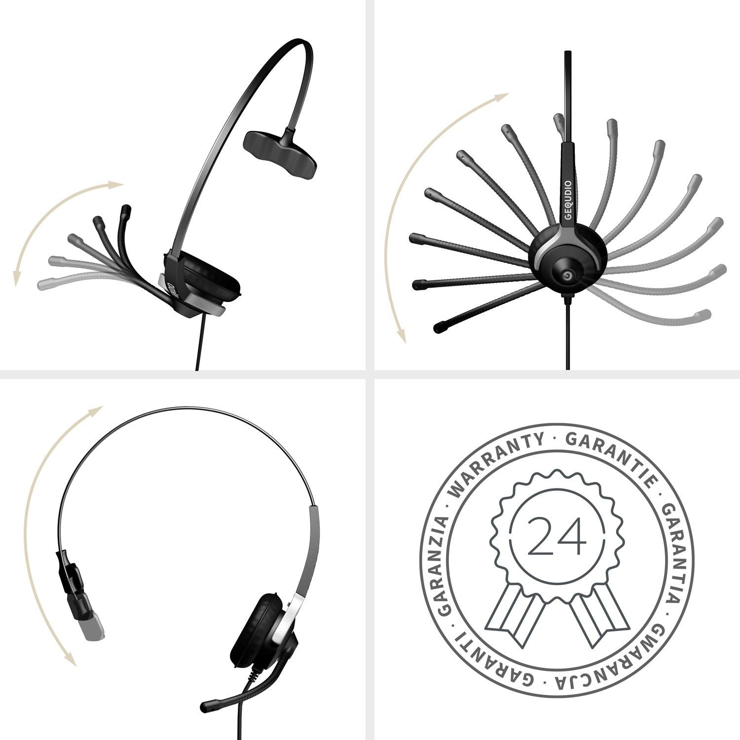 (1-Ohr-Headset, GEQUDIO Grandstream aus Federstahl, für leicht, Anschlusskabel) Avaya, für 60g Endgeräte, Wechselverschluss inklusive RJ-Anschluss Bügel Snom, mit Telefone mehrere mit Yealink, Headset