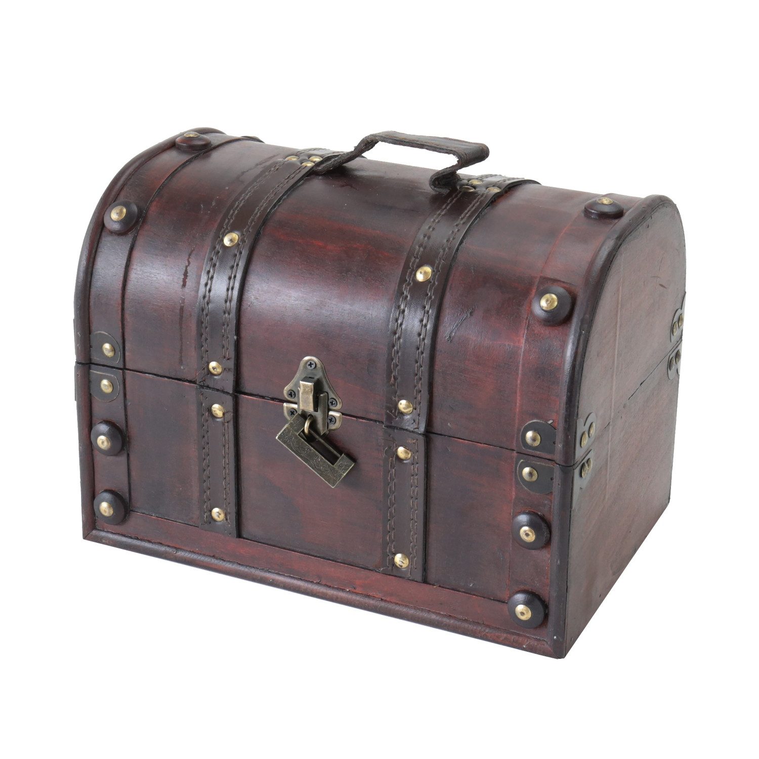 HMF Schatzkiste Schatztruhe aus Holz mit Metallschloss, dekorative Holztruhe 30 x 20 x 22 cm, Italien