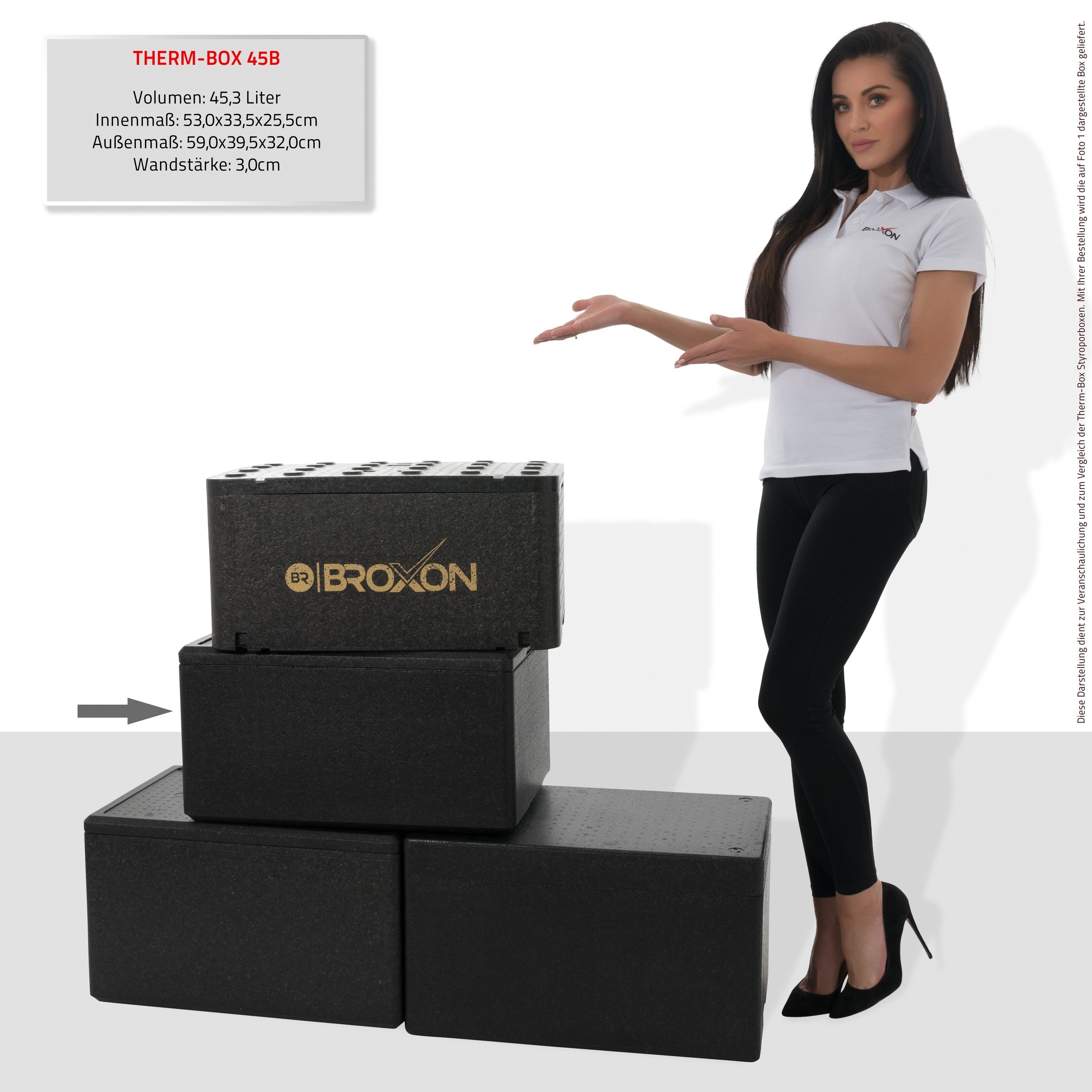 THERM-BOX (0-tlg., Deckel Box Isolierbox 45B Styropor-Piocelan, im Innenmaß: 53x33x25cm, Styroporbox Warmhaltebox Karton), 3cm Profibox Kühlbox Wiederverwendbar 45,3L Thermobehälter mit Thermbox Wand: