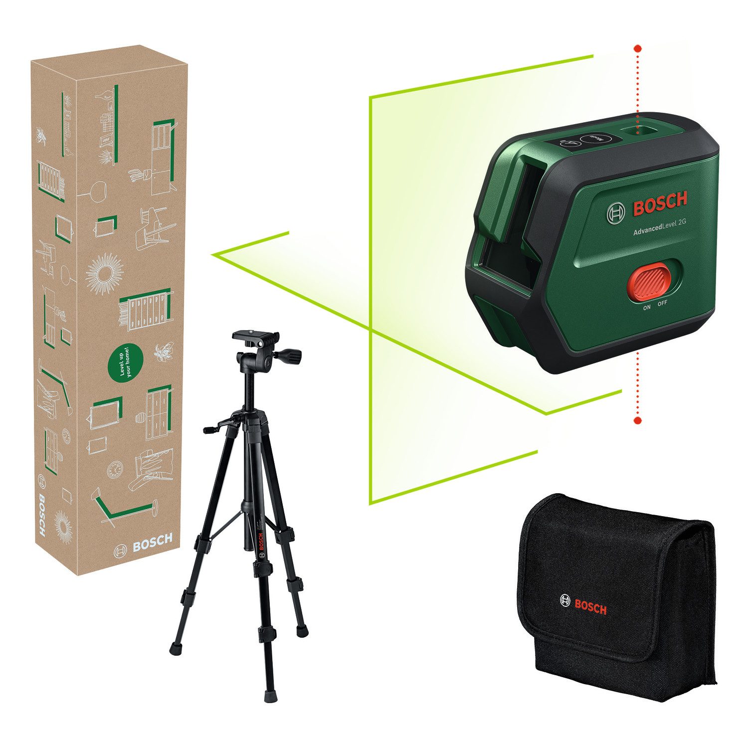 Bosch Home & Garden Kreuzlinienlaser AdvancedLevel 2G, (Set), mit Lotfunktion, inkl. Stativ