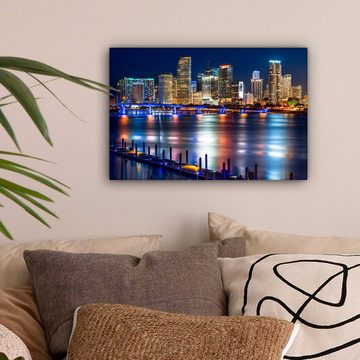 OneMillionCanvasses® Leinwandbild Skyline - Miami - Amerika, (1 St), Wandbild Leinwandbilder, Aufhängefertig, Wanddeko, 30x20 cm
