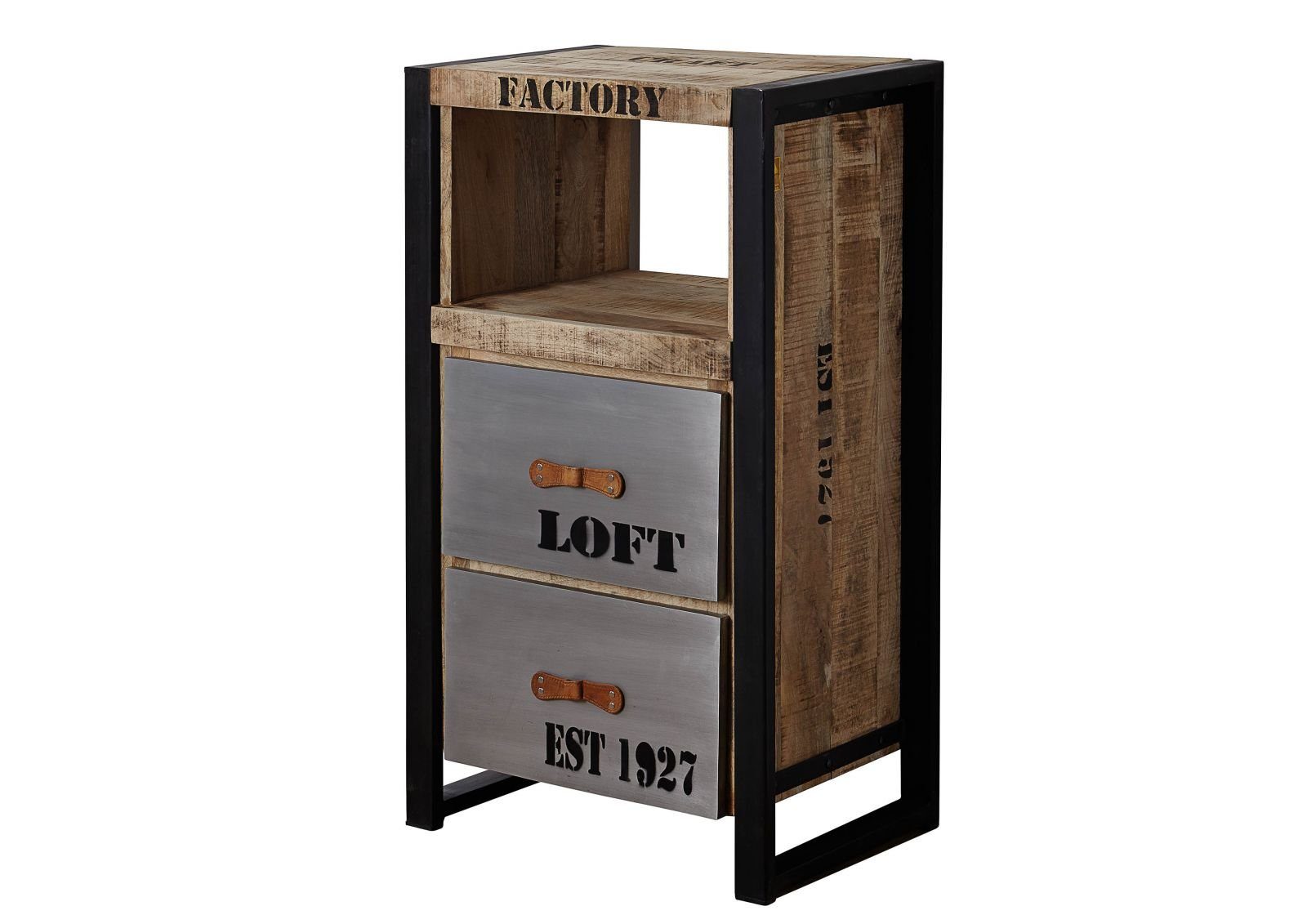 Massivmoebel24 Bücherregal, 1-tlg., Regal Mango 60x40x105 natur bedruckt FACTORY #102