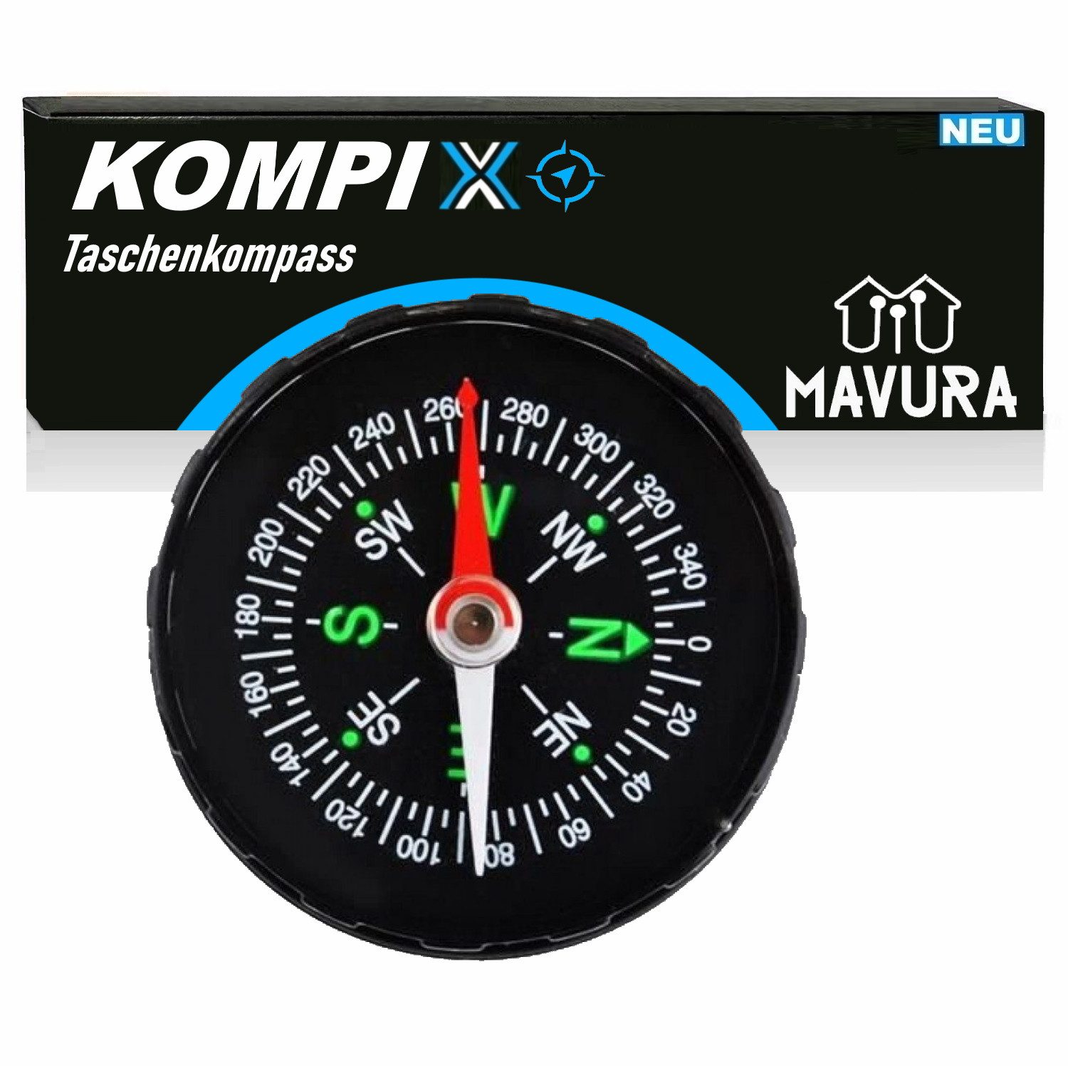 MAVURA Kompass KOMPIX Taschenkompass Mini Outdoor Compass Marschkompass Wandern, Auto Fahrrad tragbar Universal Jäger Pfadfinder Kompass