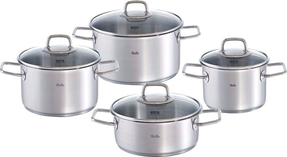 Fissler Topf-Set Viseo Topf-Set, Edelstahl 18/10 (Set, 8-tlg., 1x Bratentopf 20 cm, je 1x Kochtopf 16/20/24 cm), Induktionsgeeignet, Mess-Skala, Made in Germany