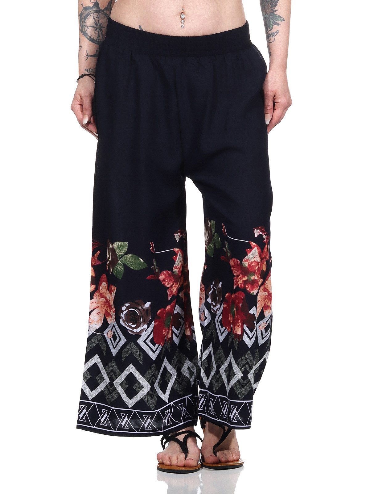 Aurela Damenmode Culotte Sommerhose leichte Marlene Hose für Damen luftige Culotte luftig & leichte Baumwollmischung, Stretchbund