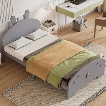 Flieks Massivholzbett, Kinderbett Einzelbett mit Hasenform Kopfteil 90x200cm