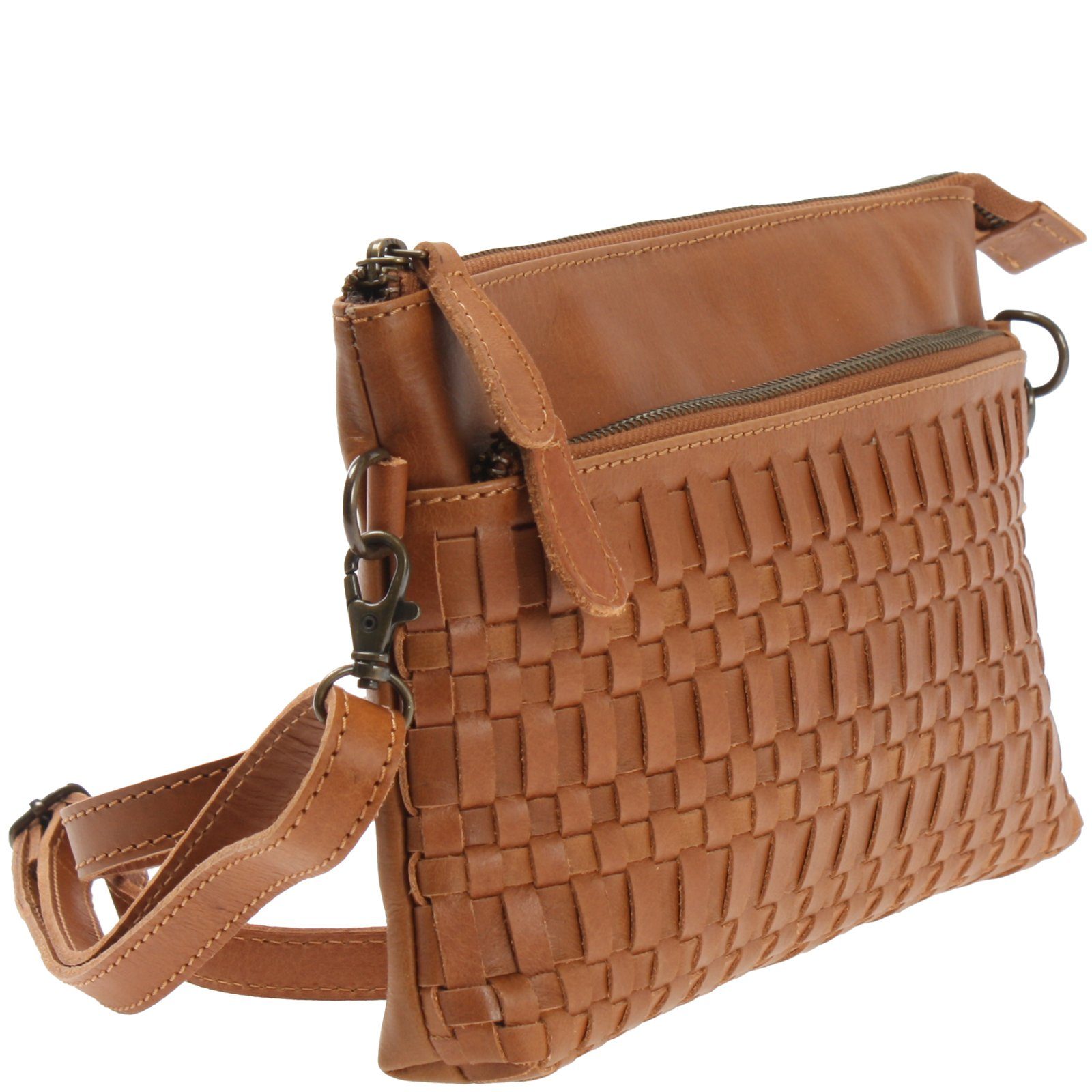 LECONI Umhängetasche kleine Schultertasche Abendtasche Damentasche Clutch echt Leder LE3081, geflochtenes Leder - Clutch & Crossbody tragbar - 27×17×4 cm
