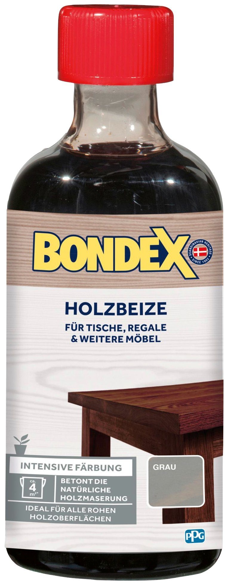 Bondex Lasur HOLZBEIZE, für Tische, Regale & weitere Möbel, intensive Färbung, 0,25 l grau