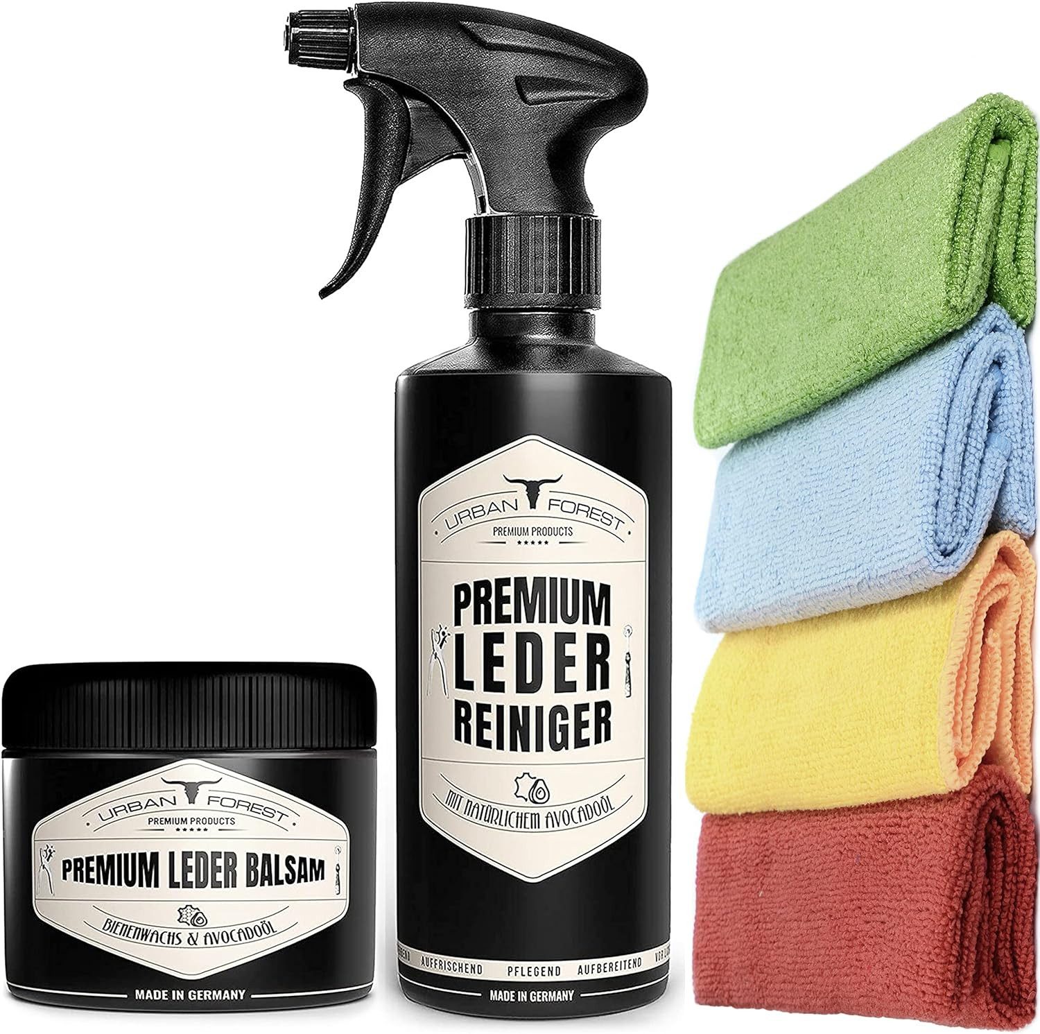 URBAN FOREST Lederpflege Lederreiniger 500ml + Leder Balsam + 4 Mikrofasertücher Lederpflege (1 St), 250ml, 500ml