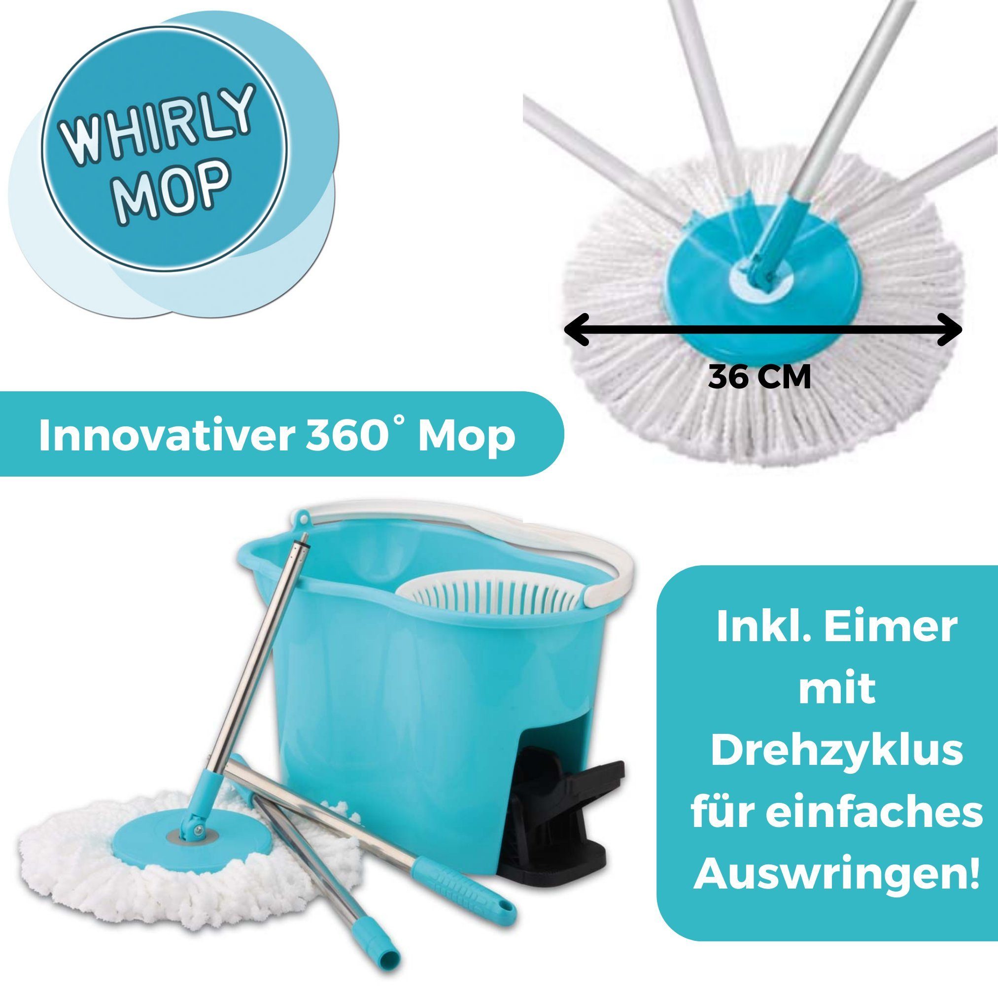 Mop, und Best Set Pedal beutellos, mit Whirly Auswringen, Direct® Bodenwischer zum Eimer Wischmopp Komplett