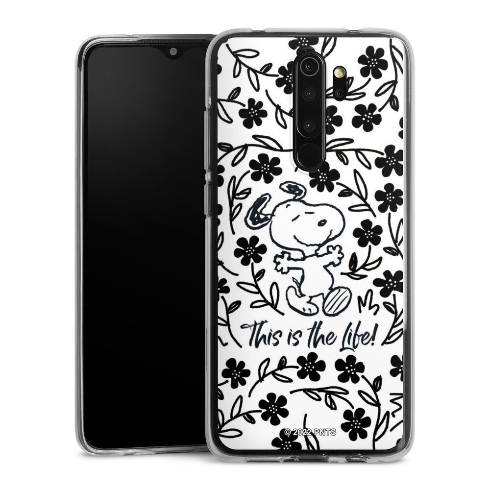 DeinDesign Handyhülle Peanuts Blumen Snoopy Snoopy Black and White This Is The Life, Xiaomi Redmi Note 8 Pro Silikon Hülle Bumper Case Handy Schutzhülle