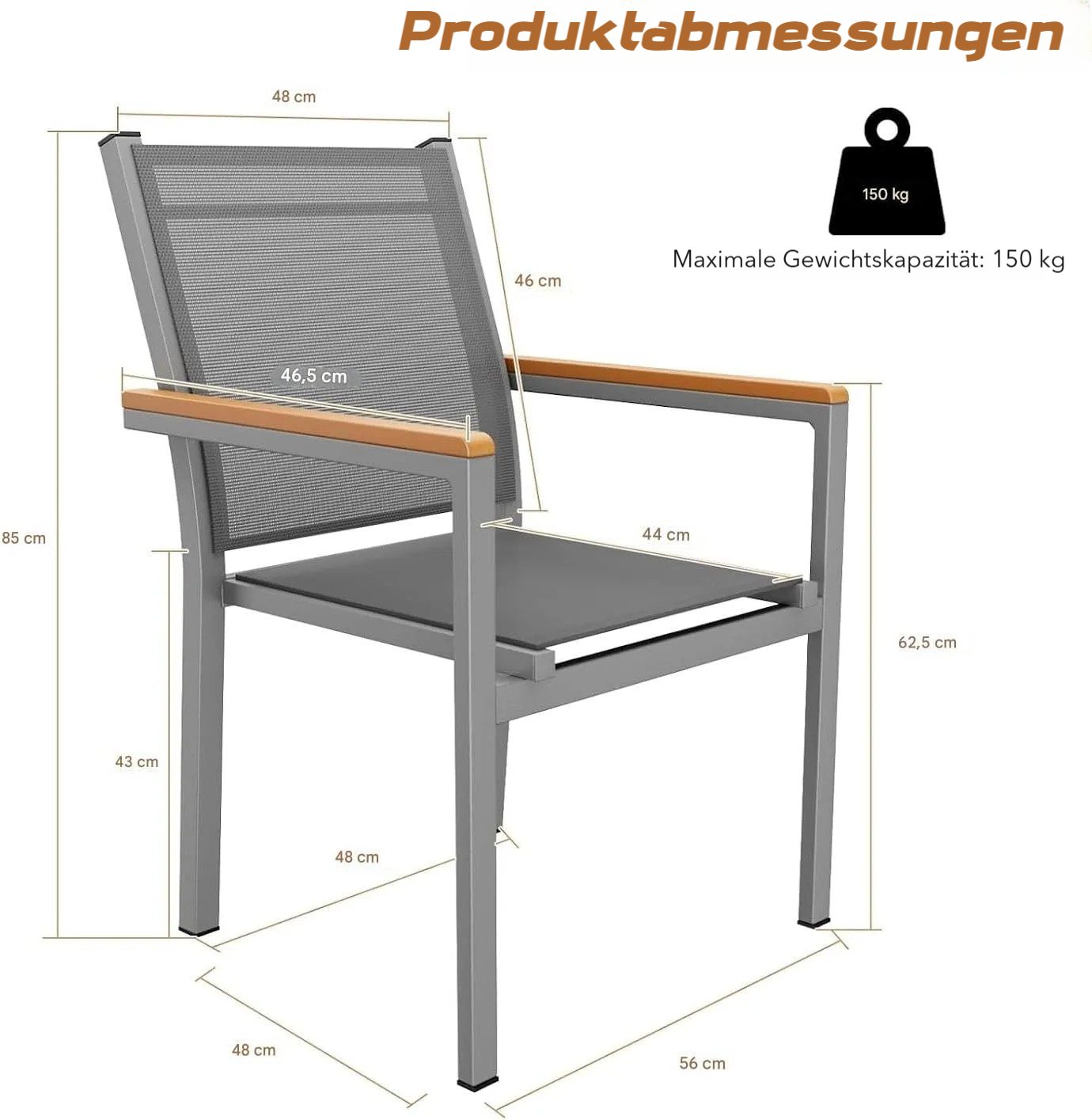 TLGREEN Stapelstuhl (2/4er Set)Aluminium Outdoor-Gartenstuhl,Maximale Belastung 150kg (WPC Handlauf,Balkonstühle, 4 St), für Terrasse, Balkon, Terrasse, Pool, Restaurants