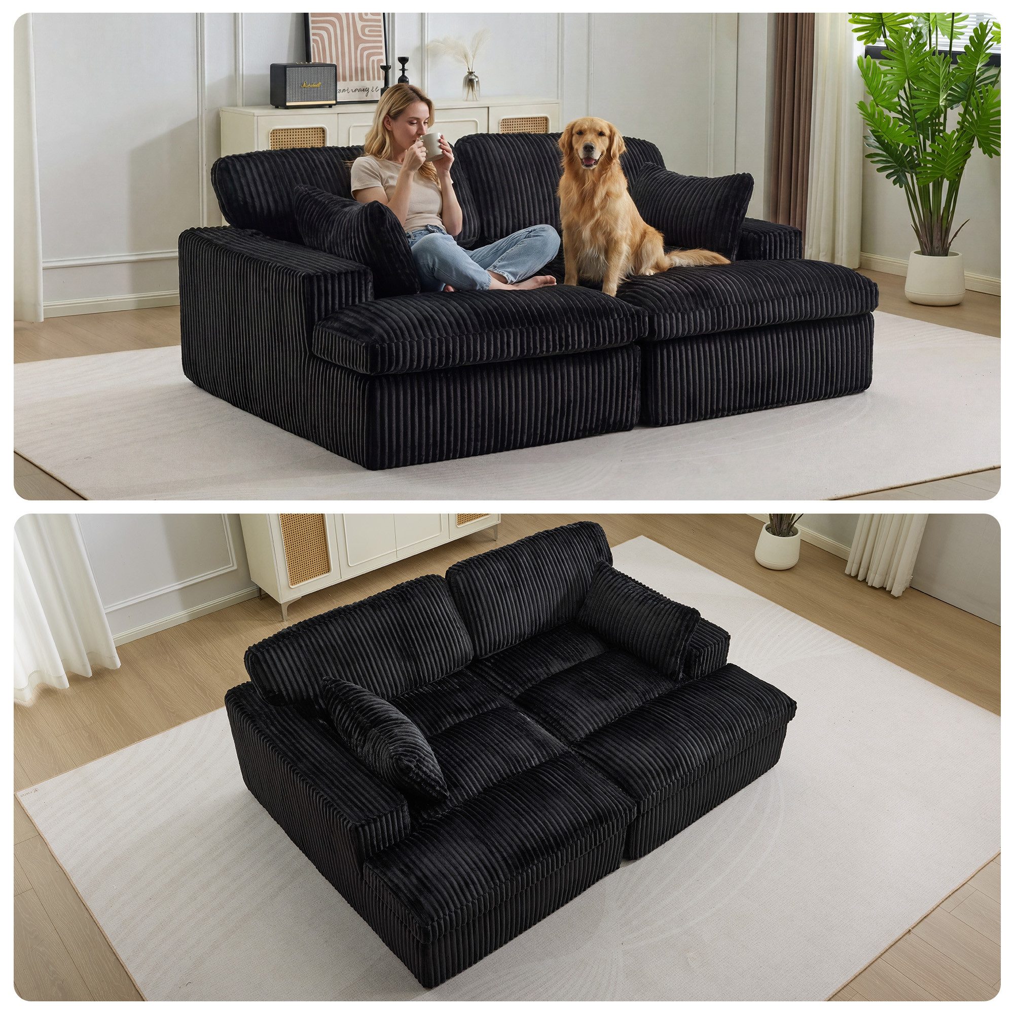 Vankel Loungesofa Schlafsofa 2-Sitzer Couch mit Bettfunktion und weichem Cordstoff, Bequemes Sofa für kleine Räume mit weichem Cord und Gästefunktion