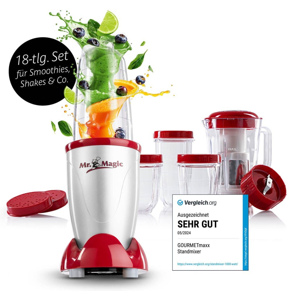 GOURMETmaxx Настольные миксеры Smoothie Maker & Настольные миксеры 18tlg. Set - 400W, 400 W, Elektrischer Blender 750ml, Mixer inkl. 4 To-Go Becher