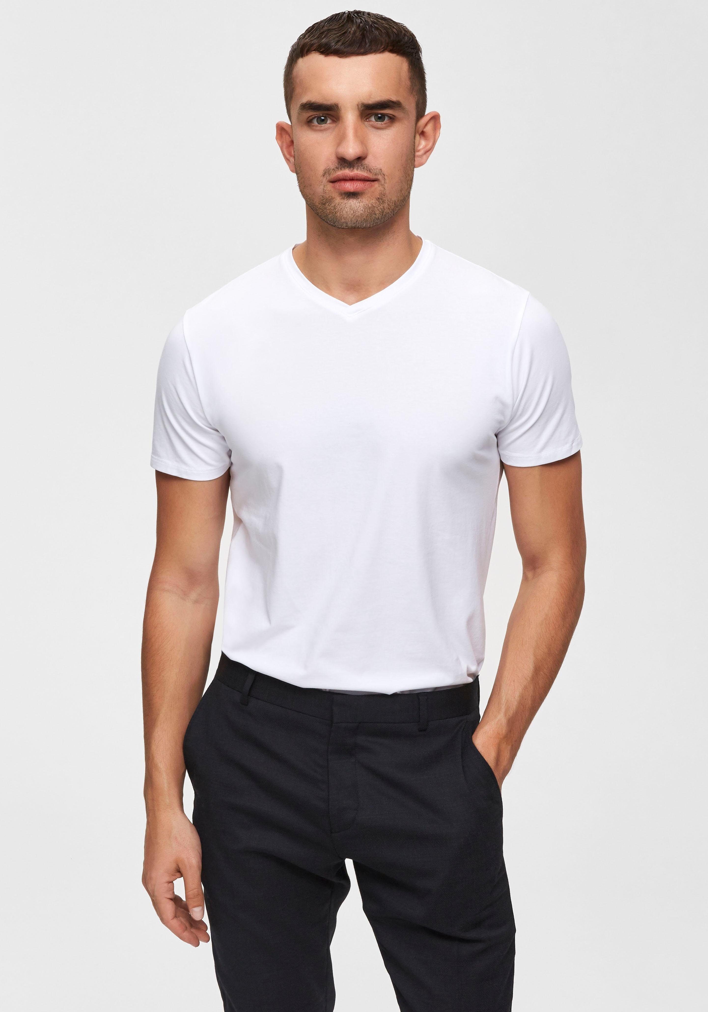 SELECTED White V-Shirt HOMME V-Shirt Basic