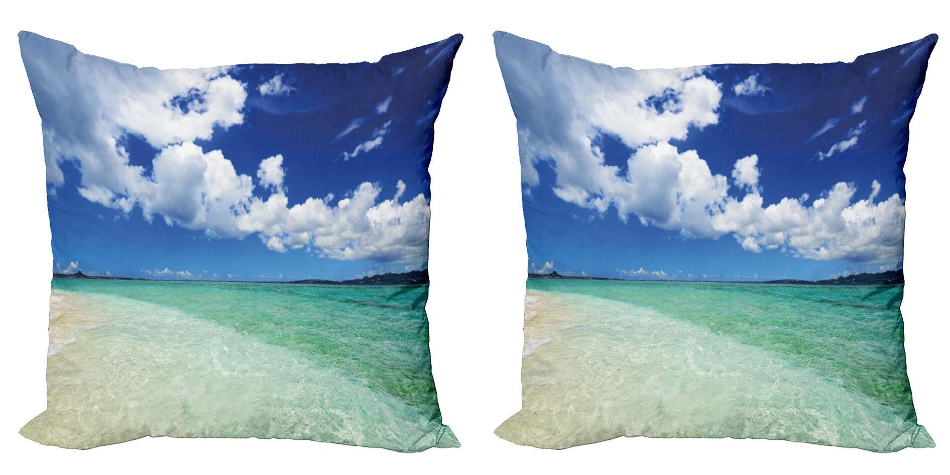 Kissenbezüge Modern Accent Doppelseitiger Digitaldruck, Abakuhaus (2 Stück), Ozean Insel Sealife Wellenförmige Sunny