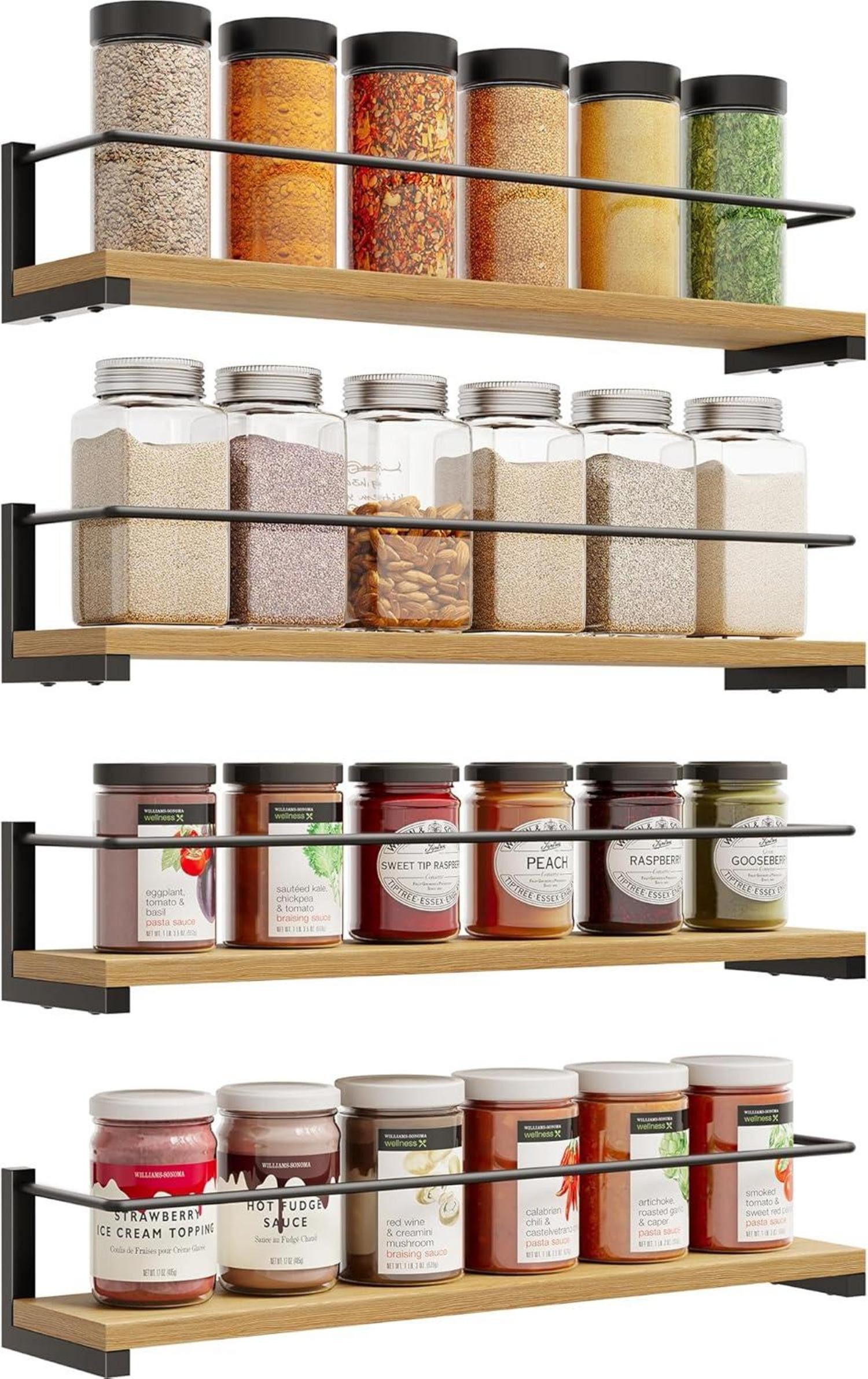 OROPY Gewürzregal Gewürzregale Wandmontage Kiefernholz Küchenregal günstig online kaufen