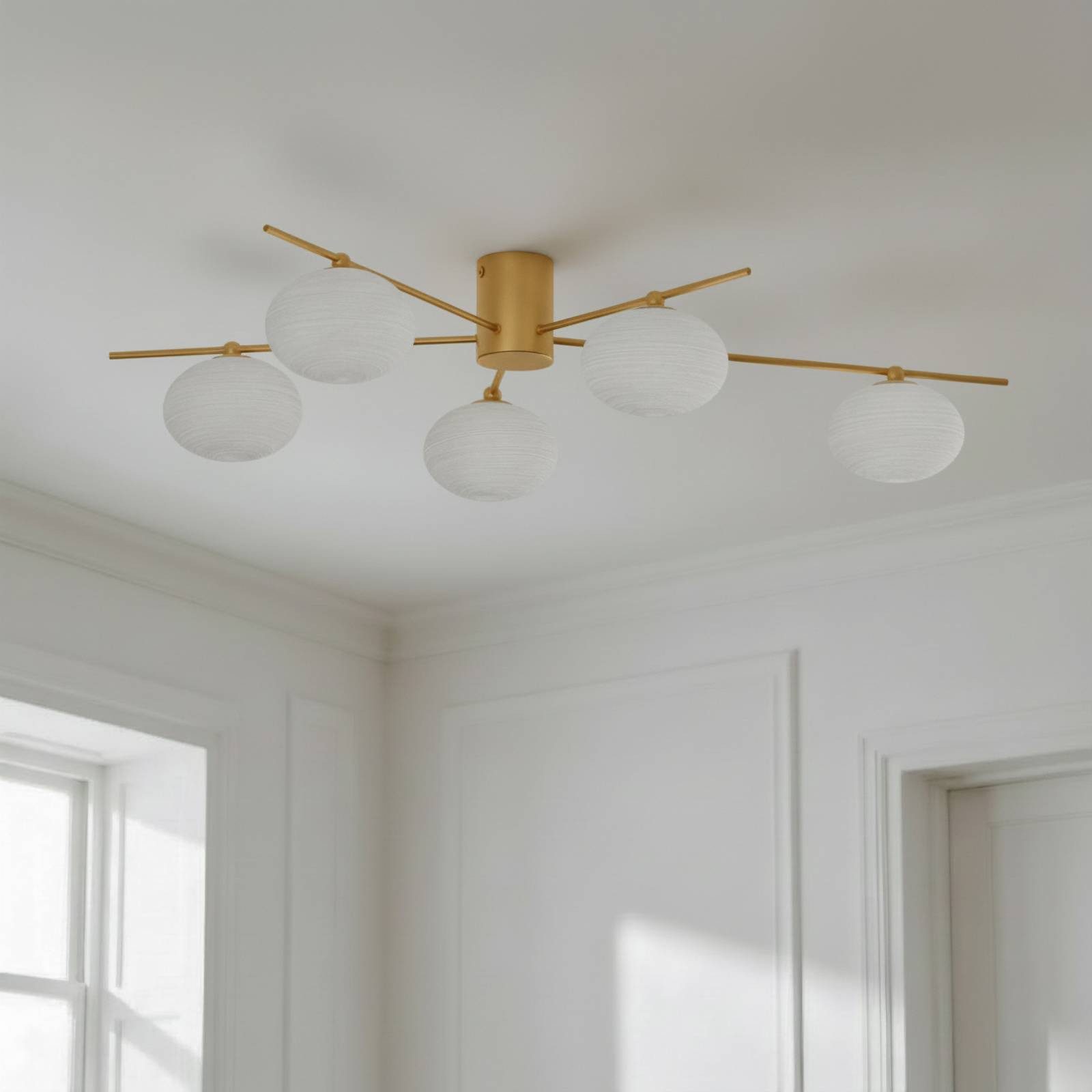 Lindby Deckenleuchten Valisa, Glas Gold / Messing IP20, 5 x 8 W LED günstig online kaufen