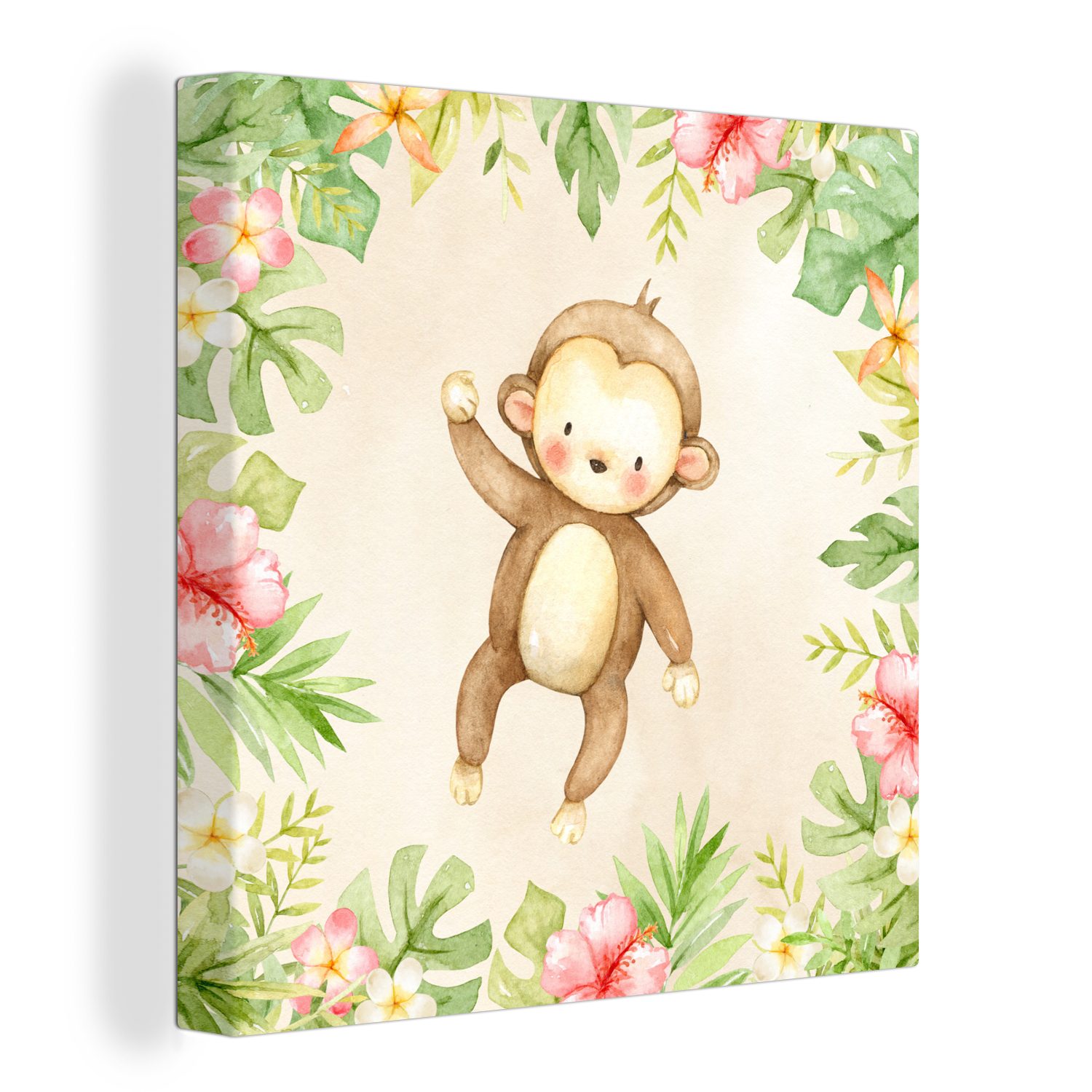 OneMillionCanvasses® Leinwandbild Dschungel - Affe - Aquarell, (1 St), Leinwand Bilder für Wohnzimmer Schlafzimmer
