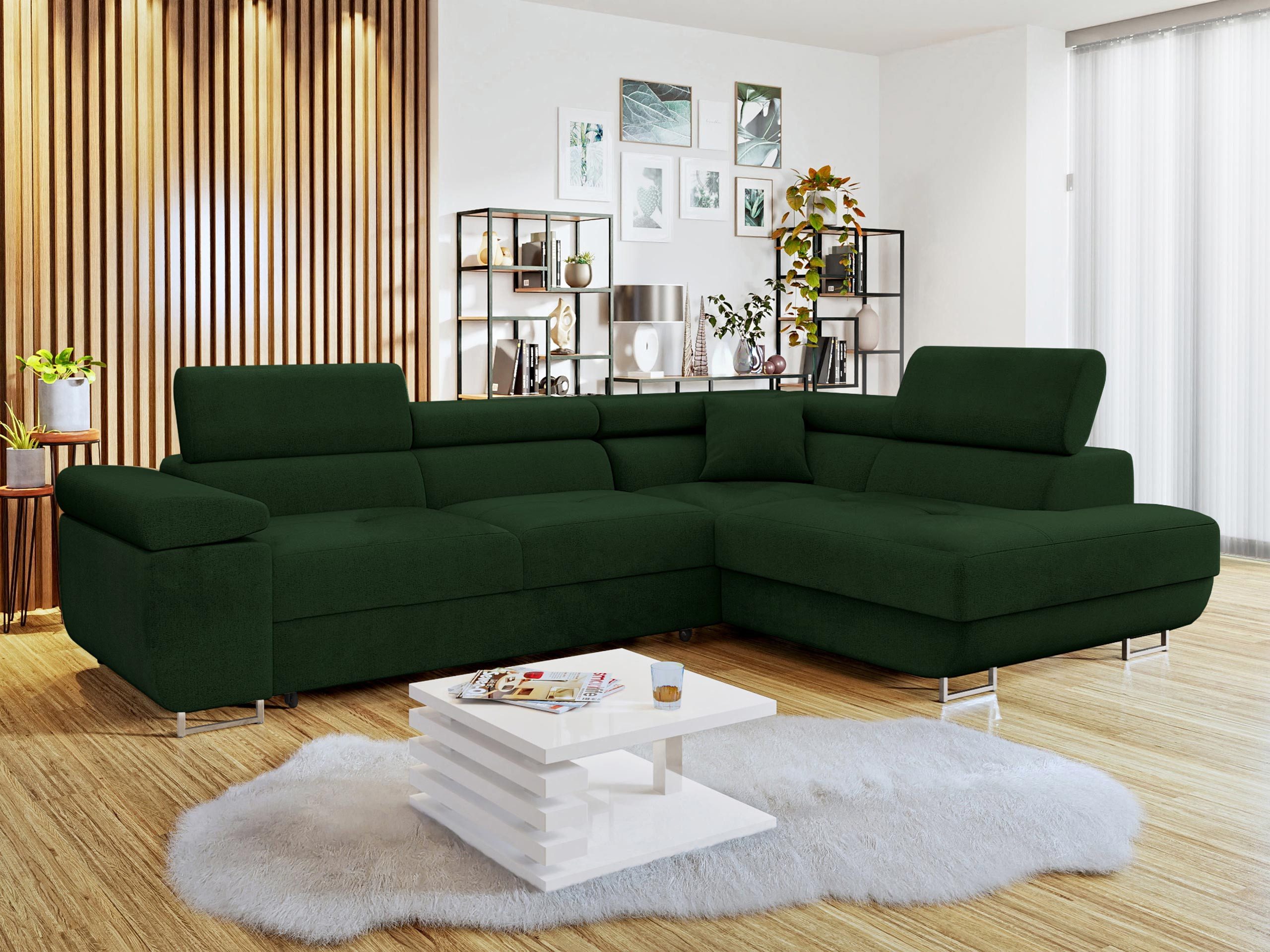 MIRJAN24 Ecksofa Torezio, mit Bettkasten und Schlaffunktion, Einstellbare Kopfstützen, 274x203x70-90 cm