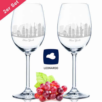 GRAVURZEILE Rotweinglas Leonardo Weinglas im 2er Set mit 360° Gravur - Skyline New York, Glas, graviertes Geschenk als Souvenir, Andenken & Mitbringsel