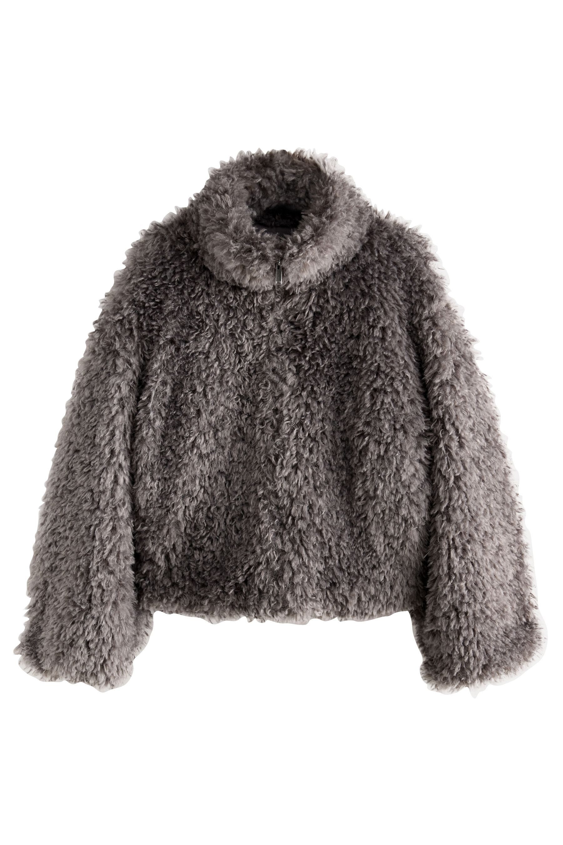 Next Fellimitatjacke Kunstfelljacke mit Reißverschluss + Trichterkragen (1- günstig online kaufen