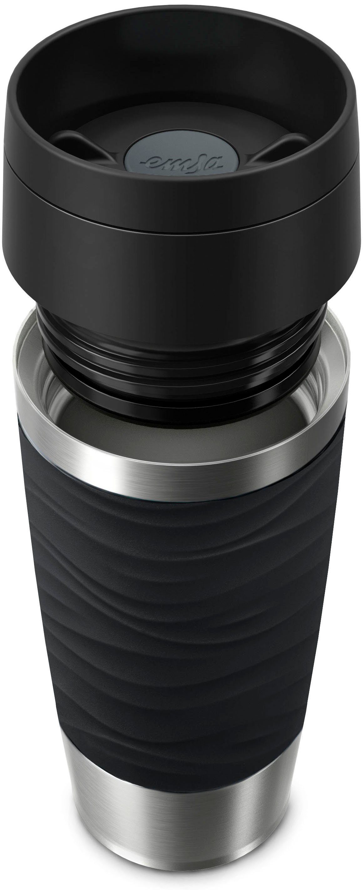 Emsa Thermobecher Travel Mug Classic Wave, Edelstahl, Kunststoff, Silikon, 100% dicht, spülmaschinenfest, 360°-Trinköffnung