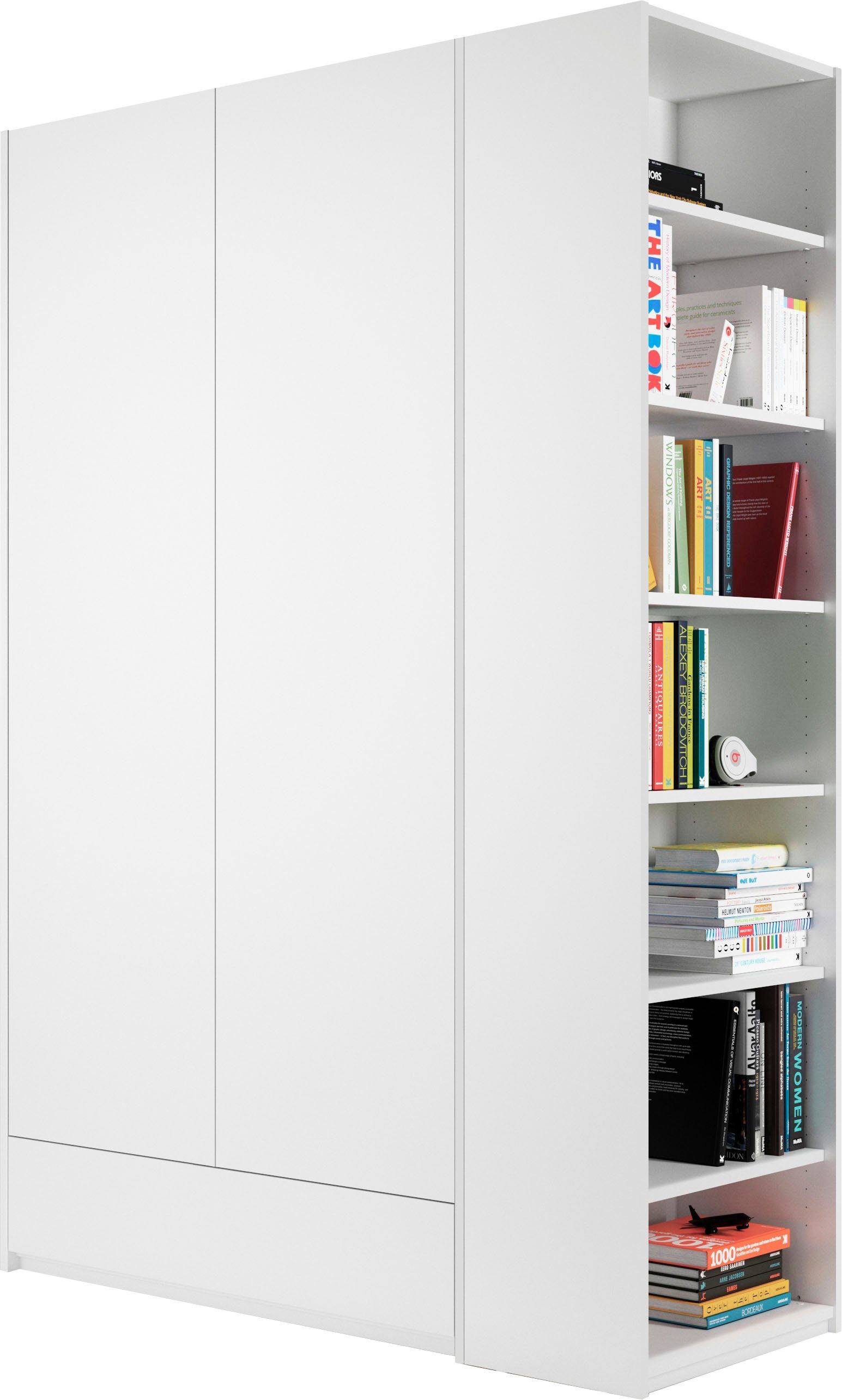 Müller SMALL LIVING Anbauregal oder Schublade, links Plus montierbar 1 weiß Modular Kleiderschrank geräumige Variante | rechts 1 weiß