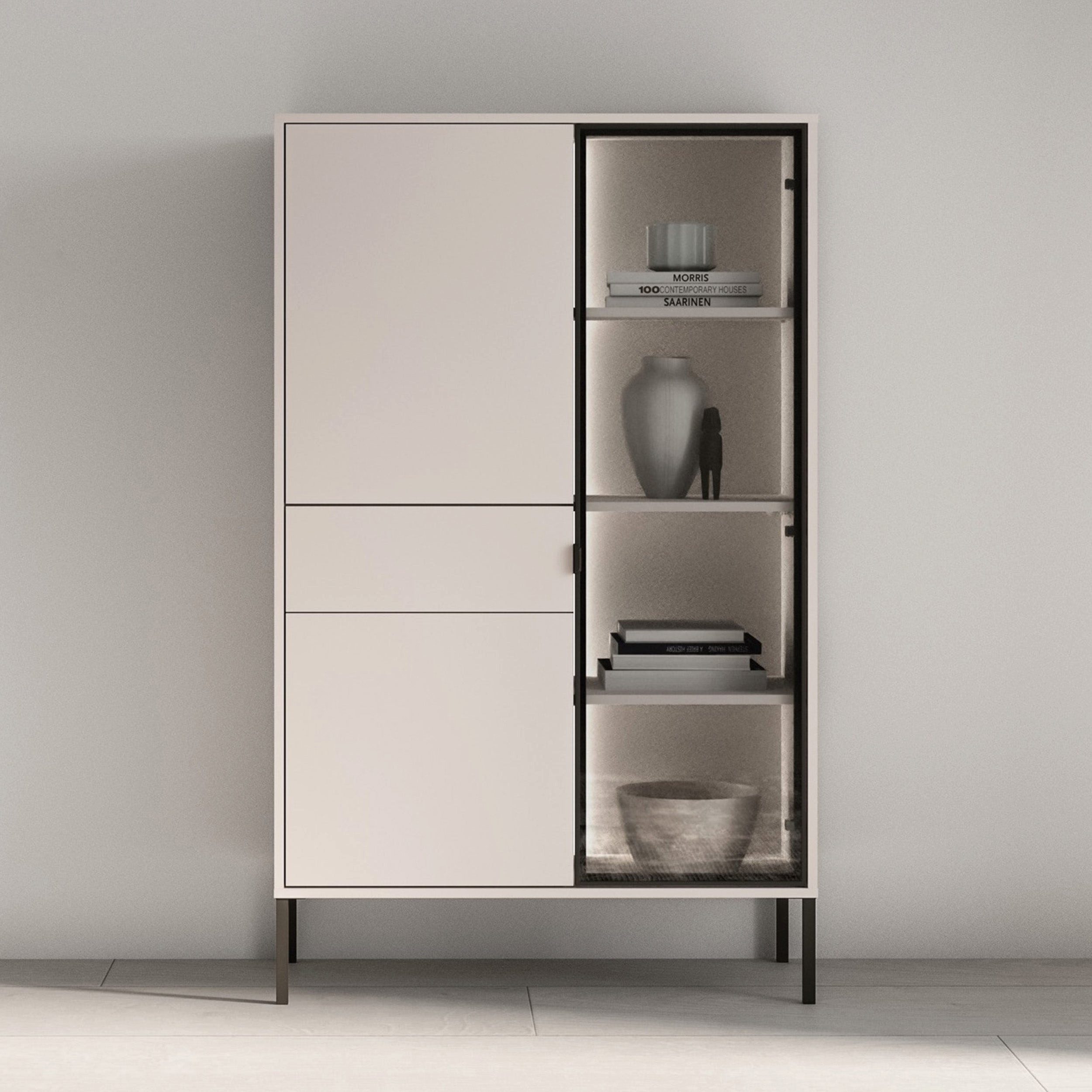 Selsey Standvitrine BARNEE Vitrine in Kaschmir, LED, Push-to-Open, 92 cm