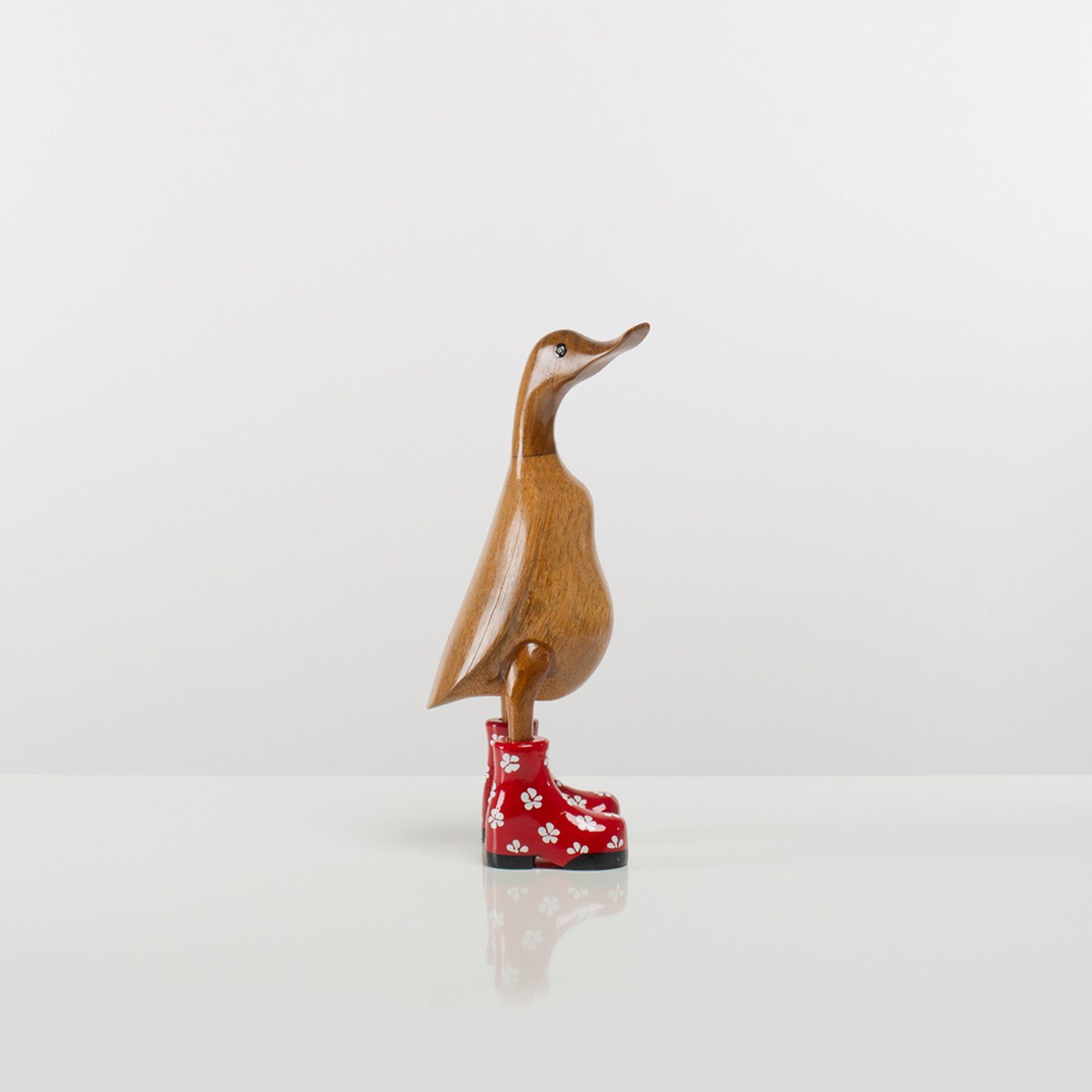 Rikmani Dekofigur Dekoration 3 (3-er rot_geblümt Holzfigur Handgefertigte Set), - aus Stiefel Geschenk Ente Holzarten Holz