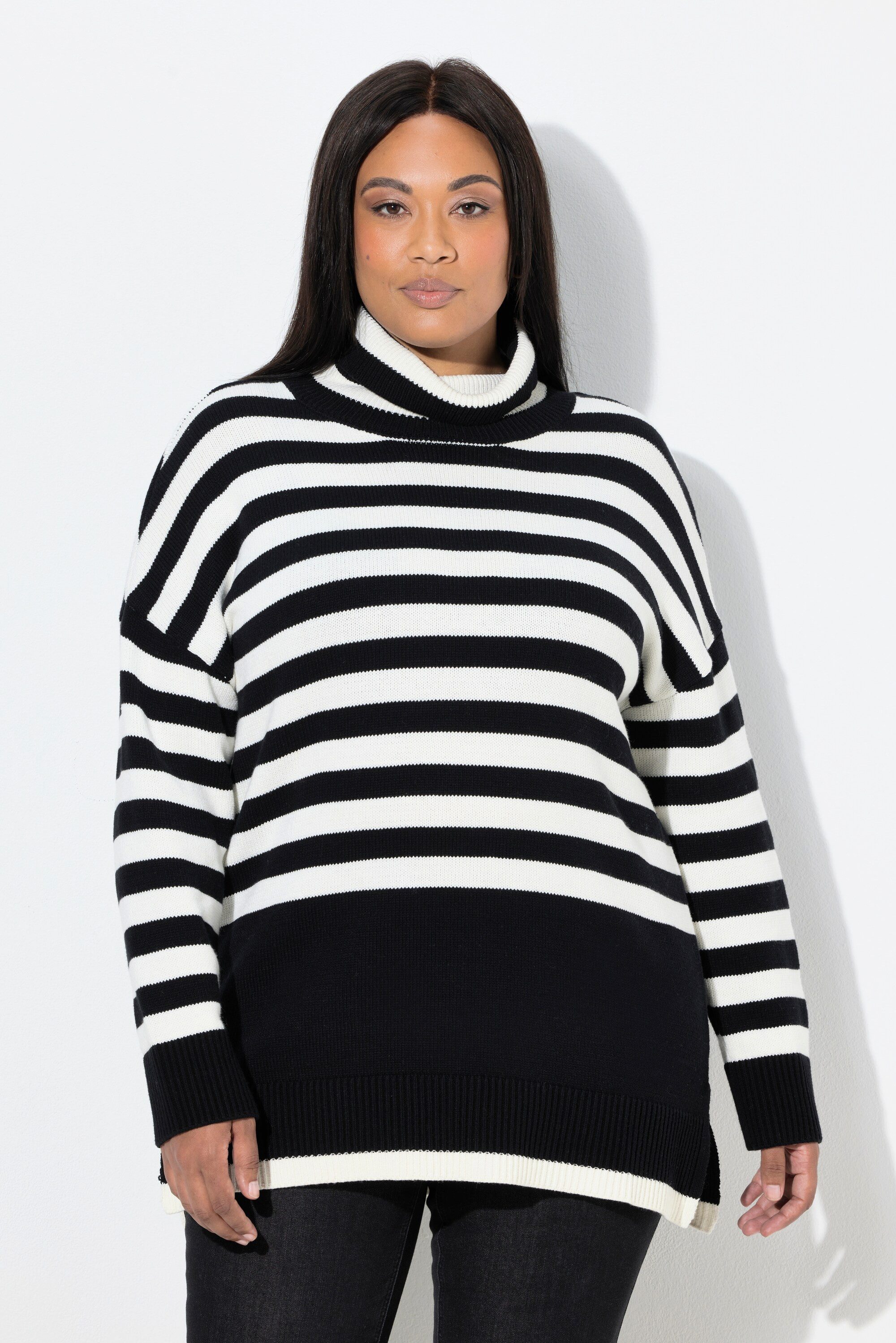 Ulla Popken Strickpullover Pullover Ringel Stehkragen Langarm günstig online kaufen