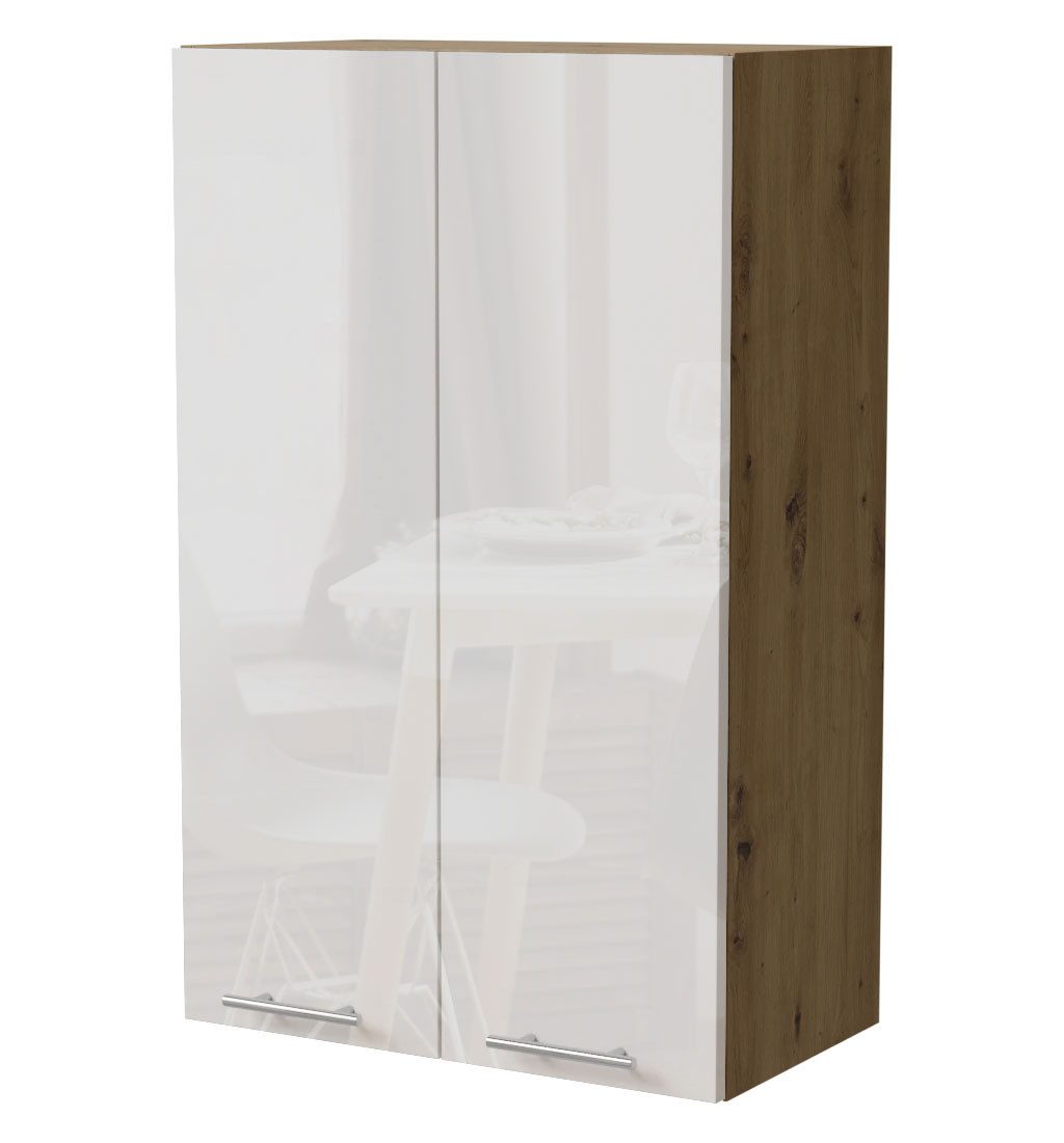Feldmann-Wohnen Klapphängeschrank Essen (W4/60, 2-türig, 3 Einlegeböden, 1-St., Küchenhängeschrank) 60x32,5x96cm Eiche Artisan - weiß Hochglanz (ES-W4/60)
