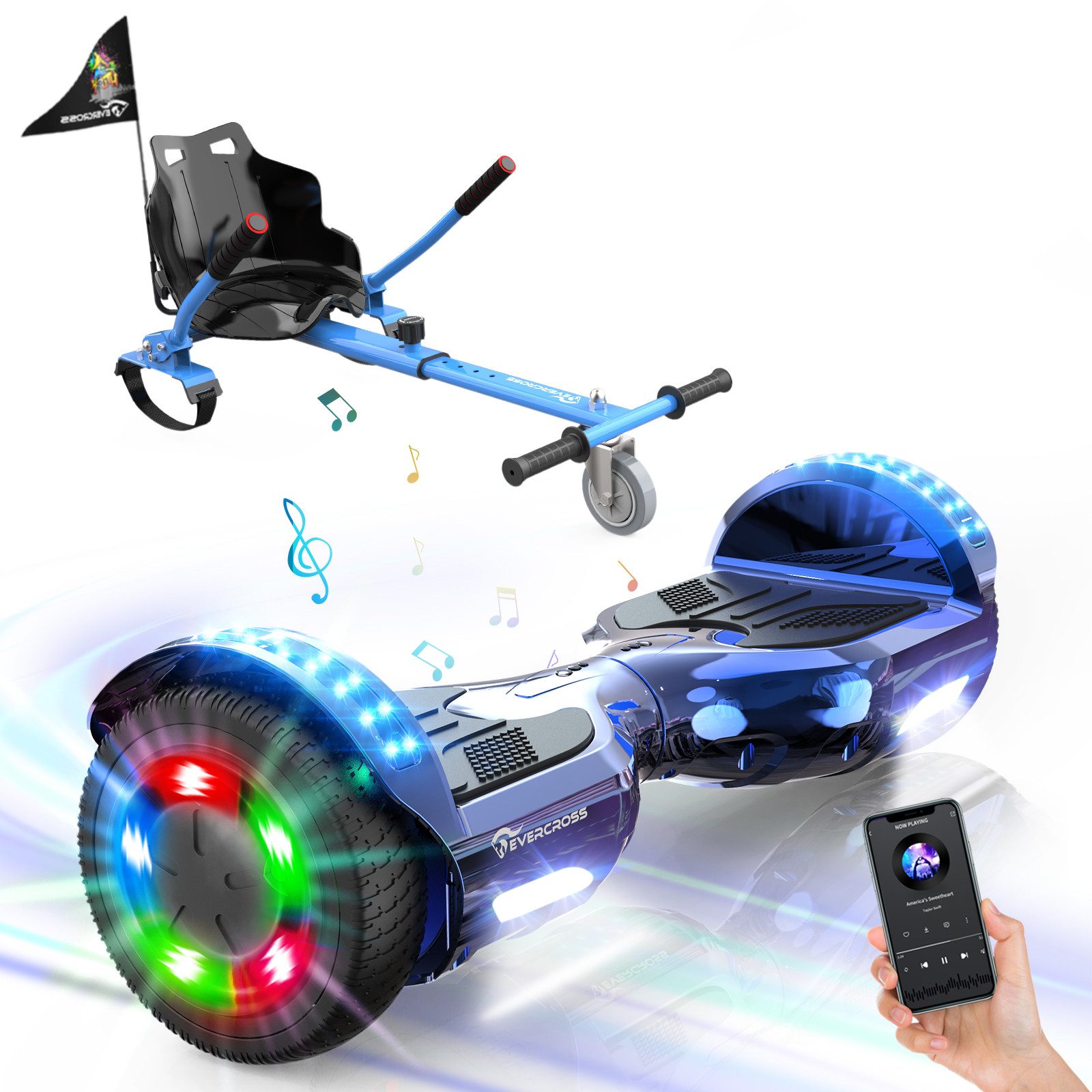 EVERCROSS TECH Balance Scooter 6.5” Hoverboard, Leuchtende Reifen, Bluetooth-Musik, LED-Lichter