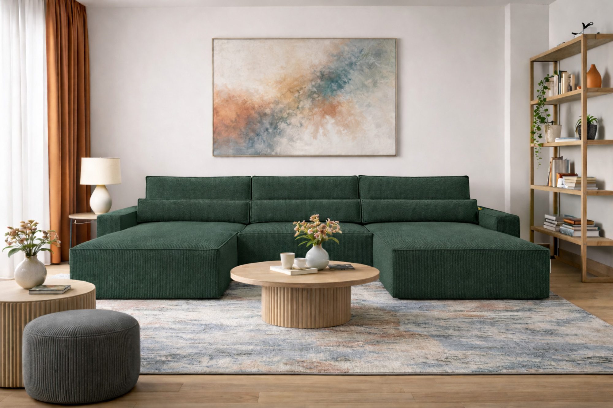 MOEBLO Wohnlandschaft DENVER U, Eckcouch aus Cordstoff Ecksofa U-Form Cord Sofa Couch Polsterecke U-Sofa - 410x85x200cm, mit Bettkasten und Schlaffunktion