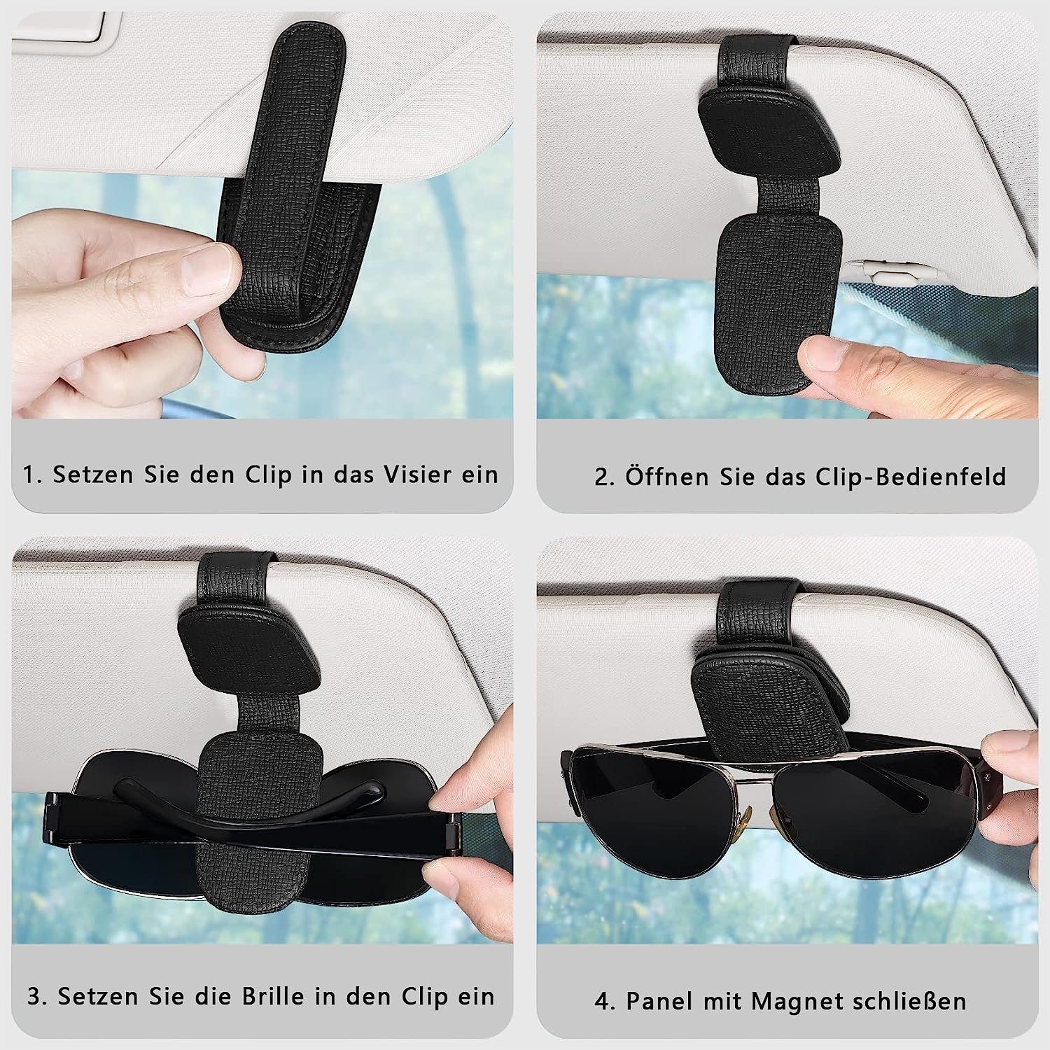 NUODWELL Autosonnenschutz 2 Pack Brillenhalter Sonnenblende, Schwarz Auto Sonnenbrillenhalterung Visier