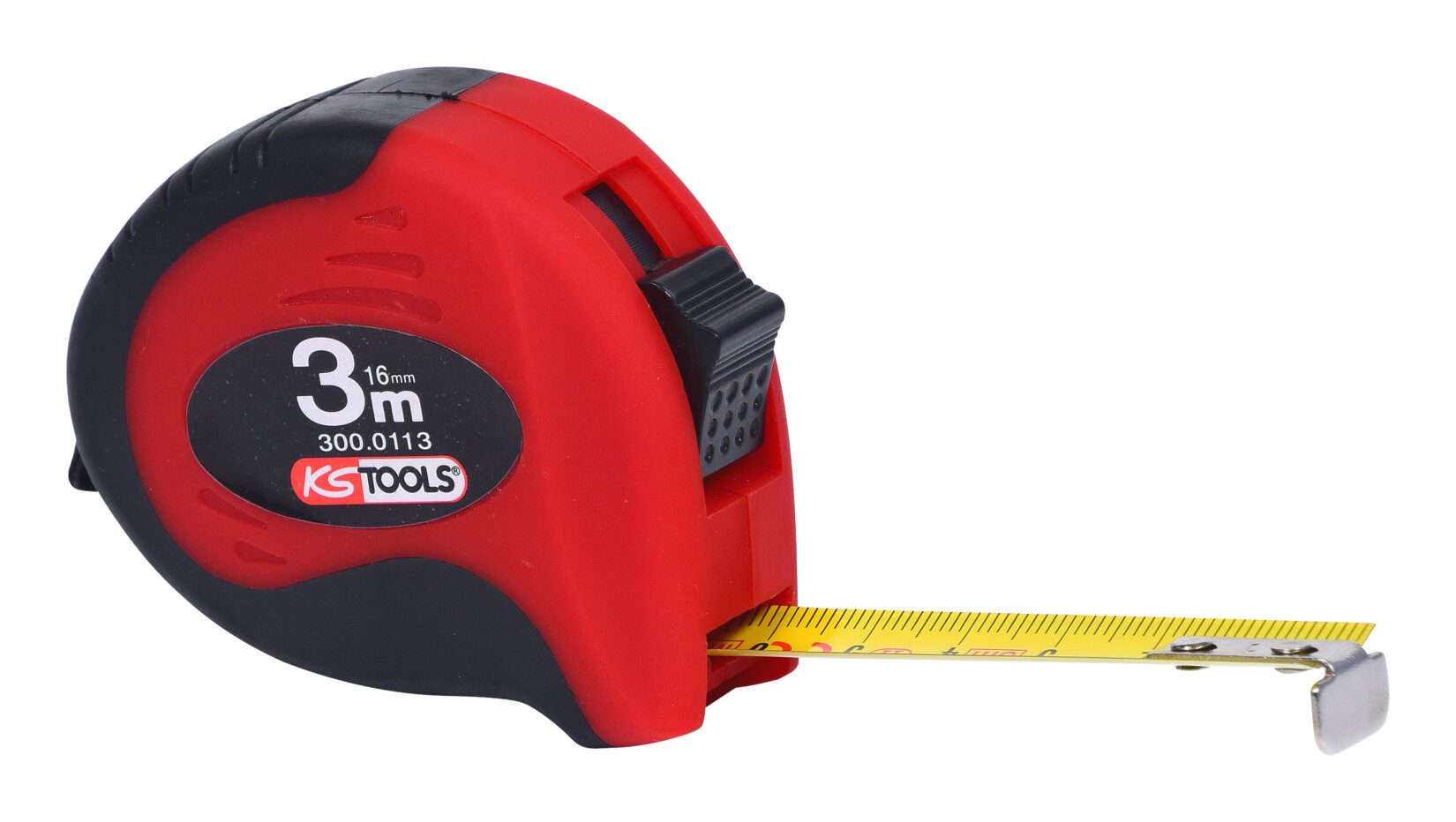 KS Tools Rollbandmaß, Bandmaß mit Feststeller, schwarz-rot, 3