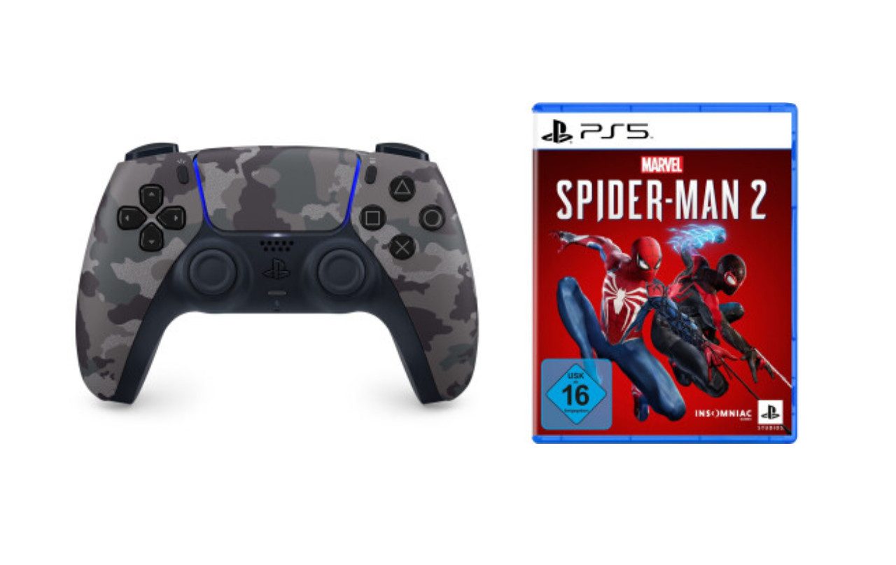 Playstation PS5 Controller Grey Camouflage inkl. Spider-Man 2 PS5 DualSense Wireless-Controller (Spiele-Set, inkl. Spider-Man 2)