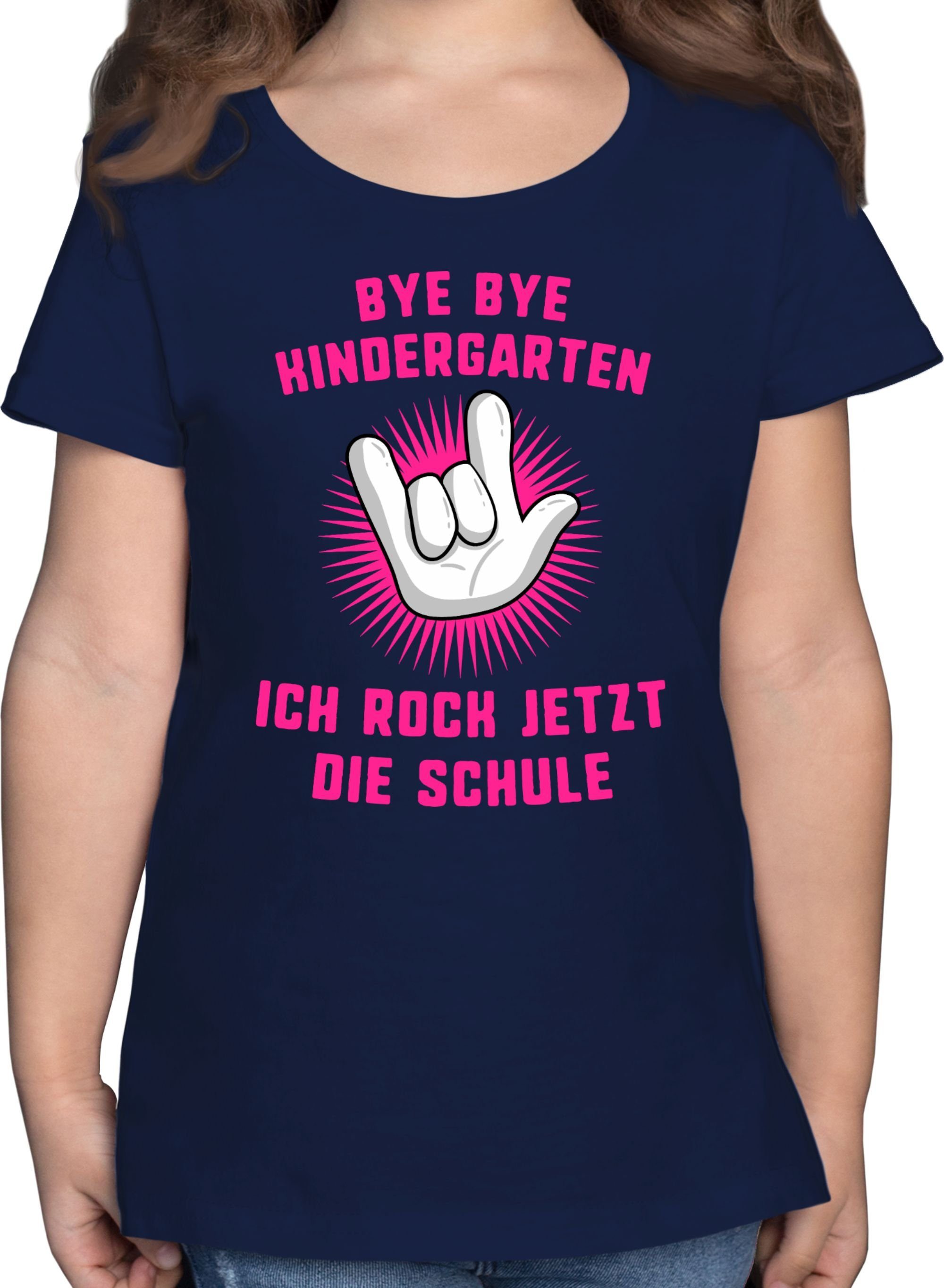 Shirtracer T-Shirt Bye Bye Kindergarten ich rock jetzt die Schule fuchsia Einschulung Mädchen 1 Dunkelblau