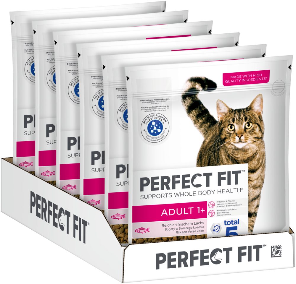 Perfect Fit PERFECT FIT™ Katze Beutel Adult 1+ mit Lachs 6 x 750g, Trockenfutter für: Katze
