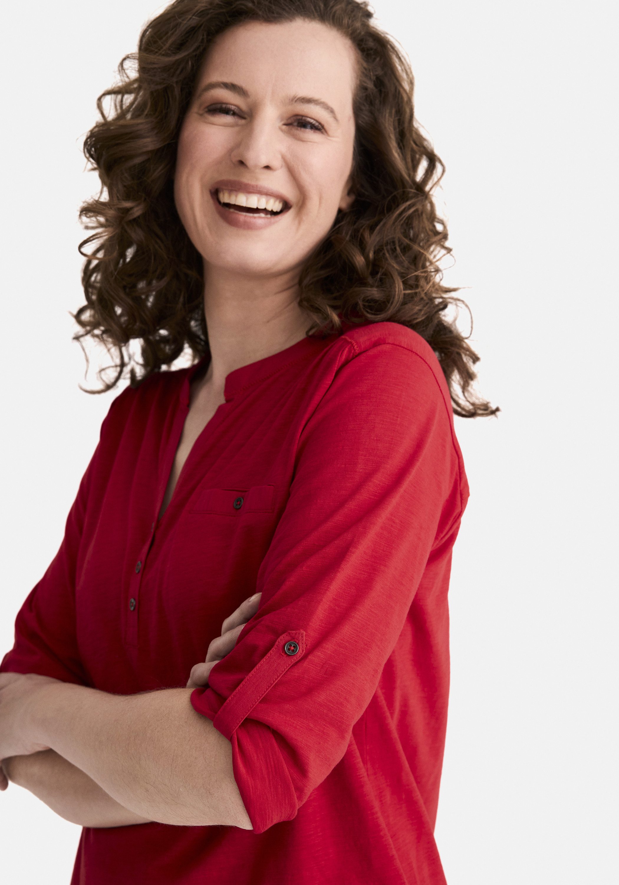 STOOKER WOMEN 3/4-Arm-Shirt MARIE T-Shirt 3/4 - Arm Regular Fit Slub Yarn Baumwolle Henley Shirt Knopfleiste für Damen