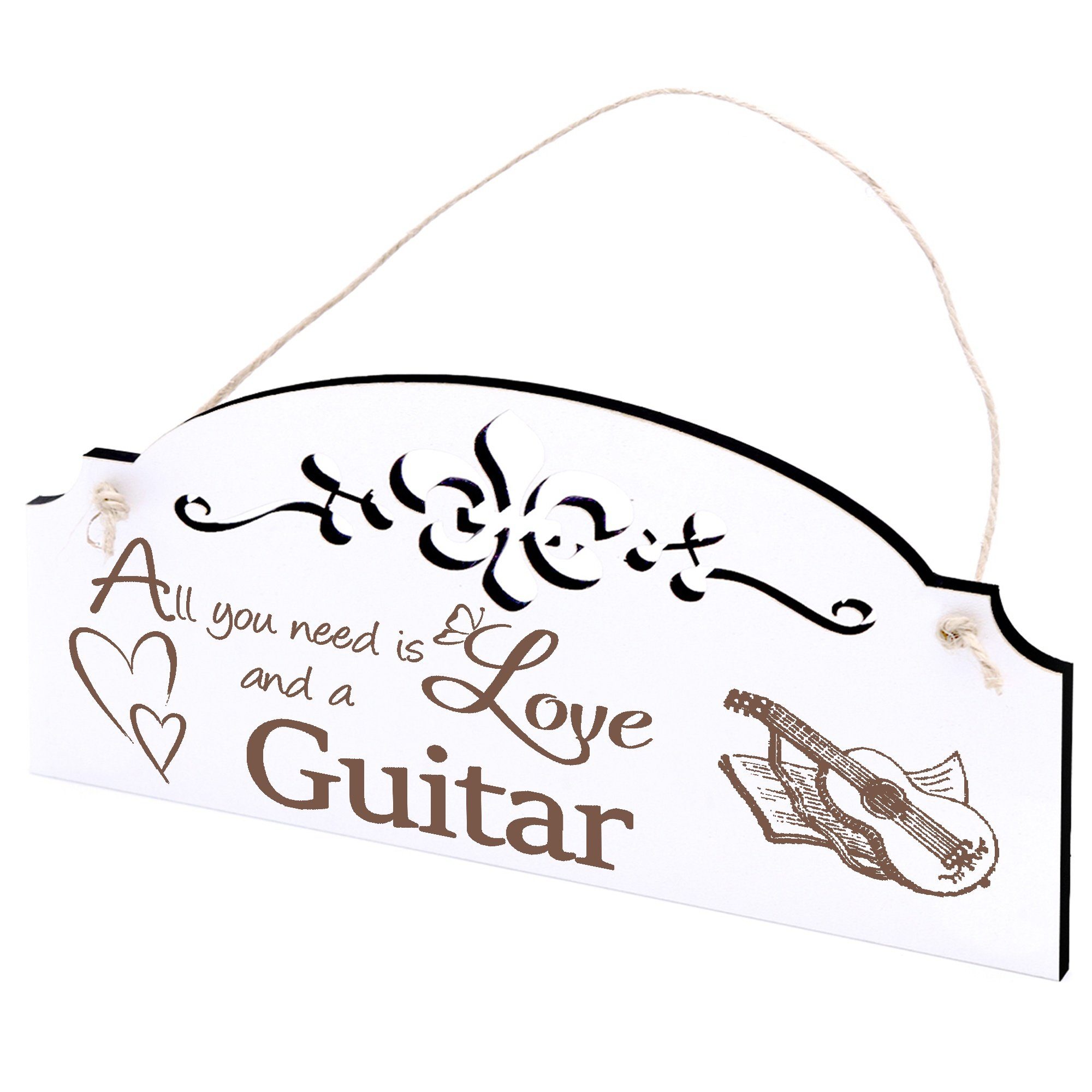 Dekolando Hängedekoration Gitarre mit Notenbuch Deko 20x10cm All you need is Love